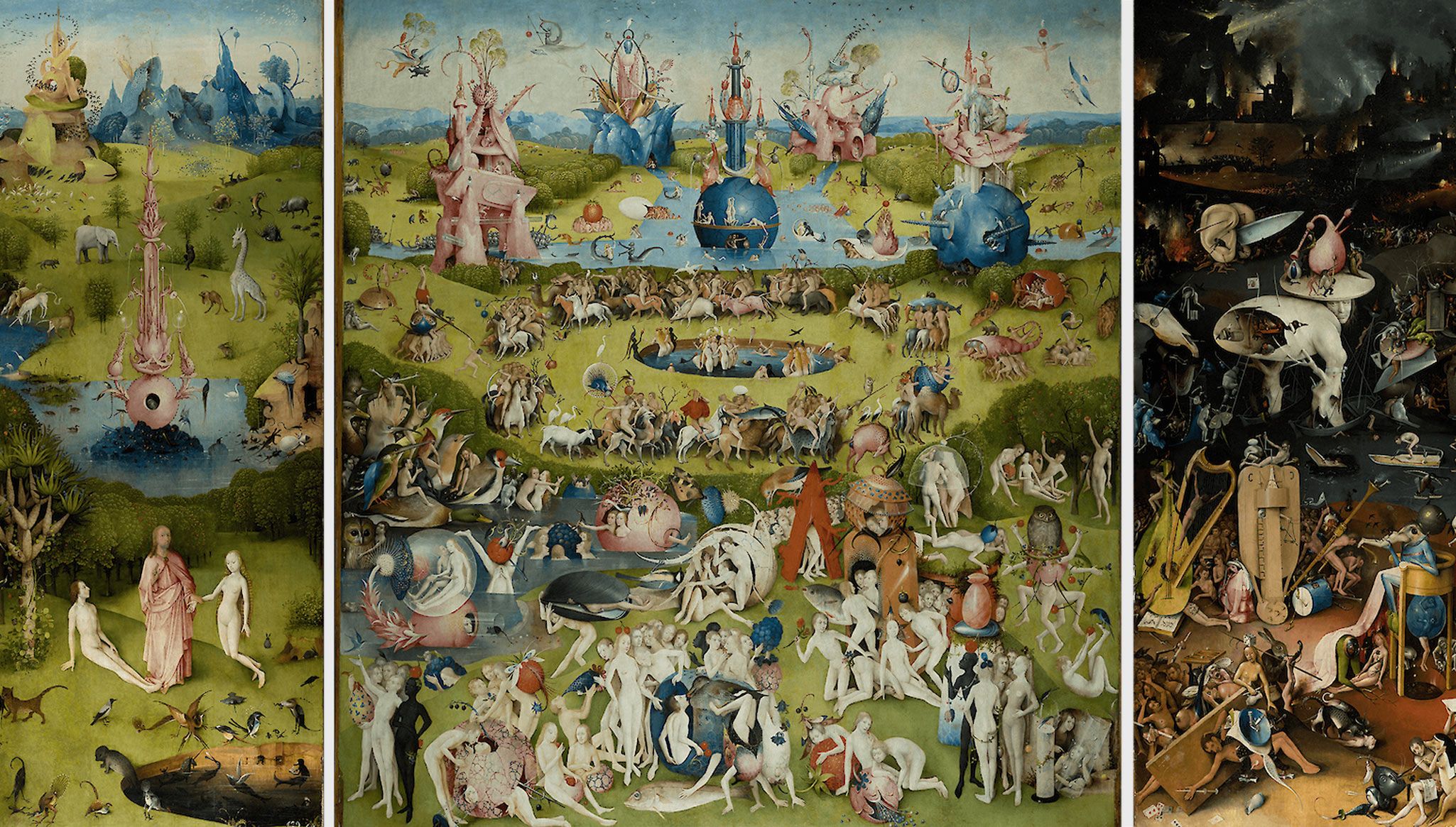 An artwork by Hieronymus Bosch, The Garden of Earthly Delights, 1490-1500, Museo del Prado, Madrid