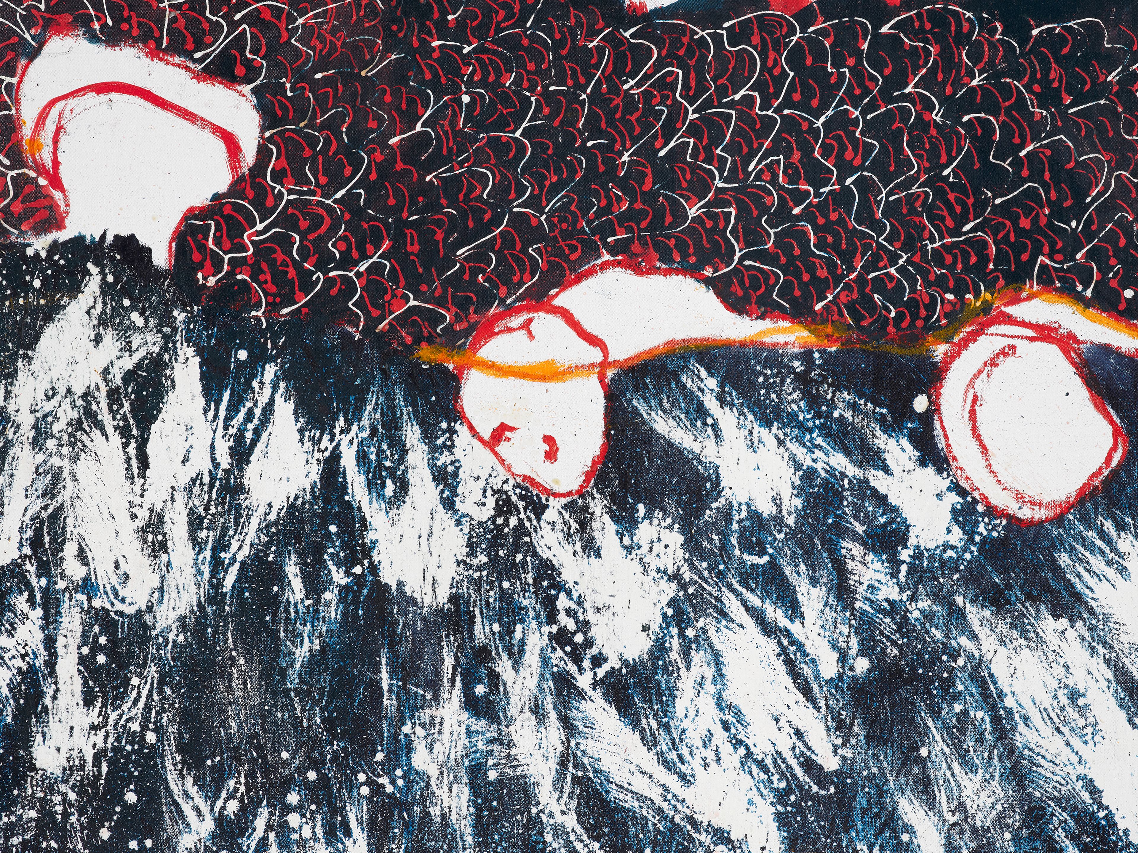 A detail from a painting by Portia Zvavahera, titled Lifted Away, dated 2024.