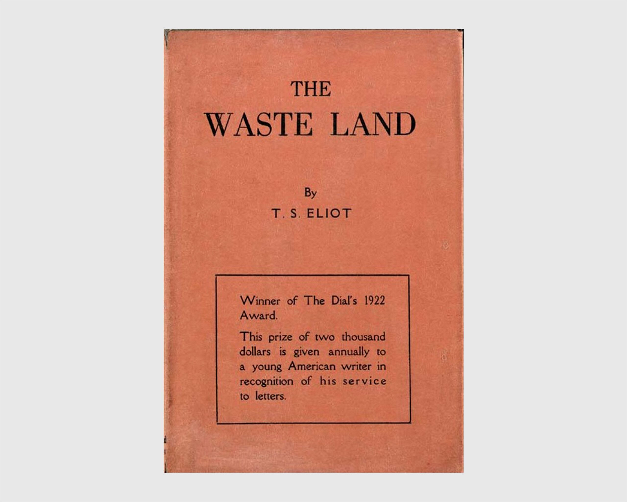 Book cover of The Waste Land, by T. S. Eliot. New York: Boni and Liveright, 1922, first edition