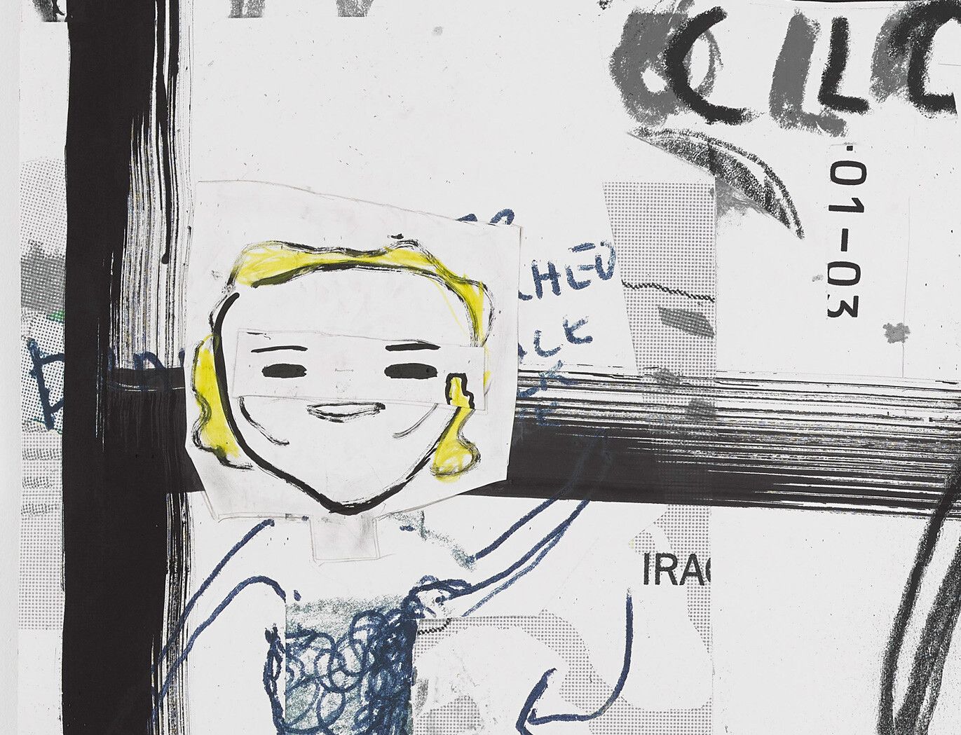 A detail from a print by Rose Wylie, titled Clothes I Wore #15, dated 2019