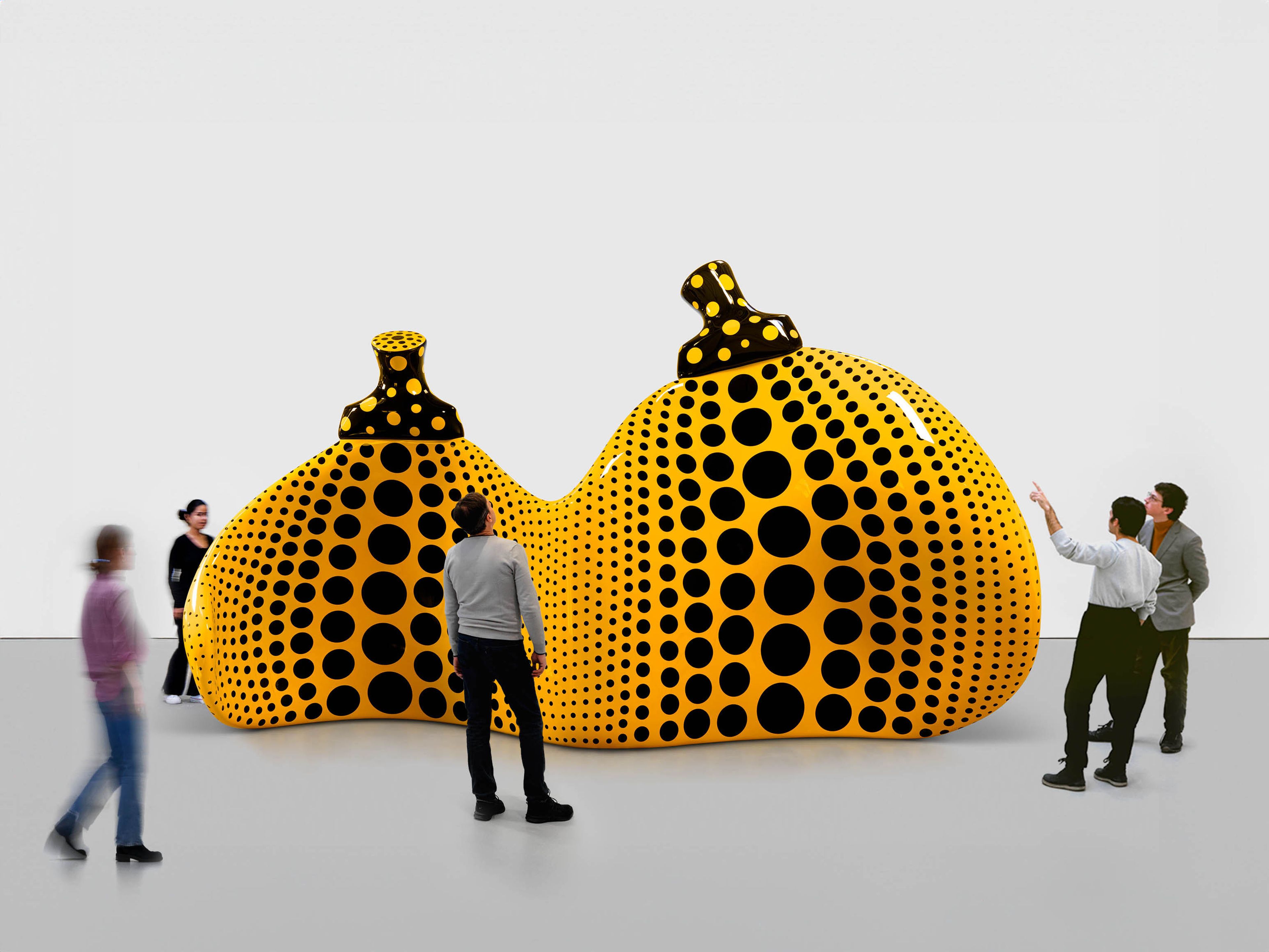 A sculpture by Yayoi Kusama, titled Aspiring to Pumpkin’s Love, the Love in My Heart, dated 2023.