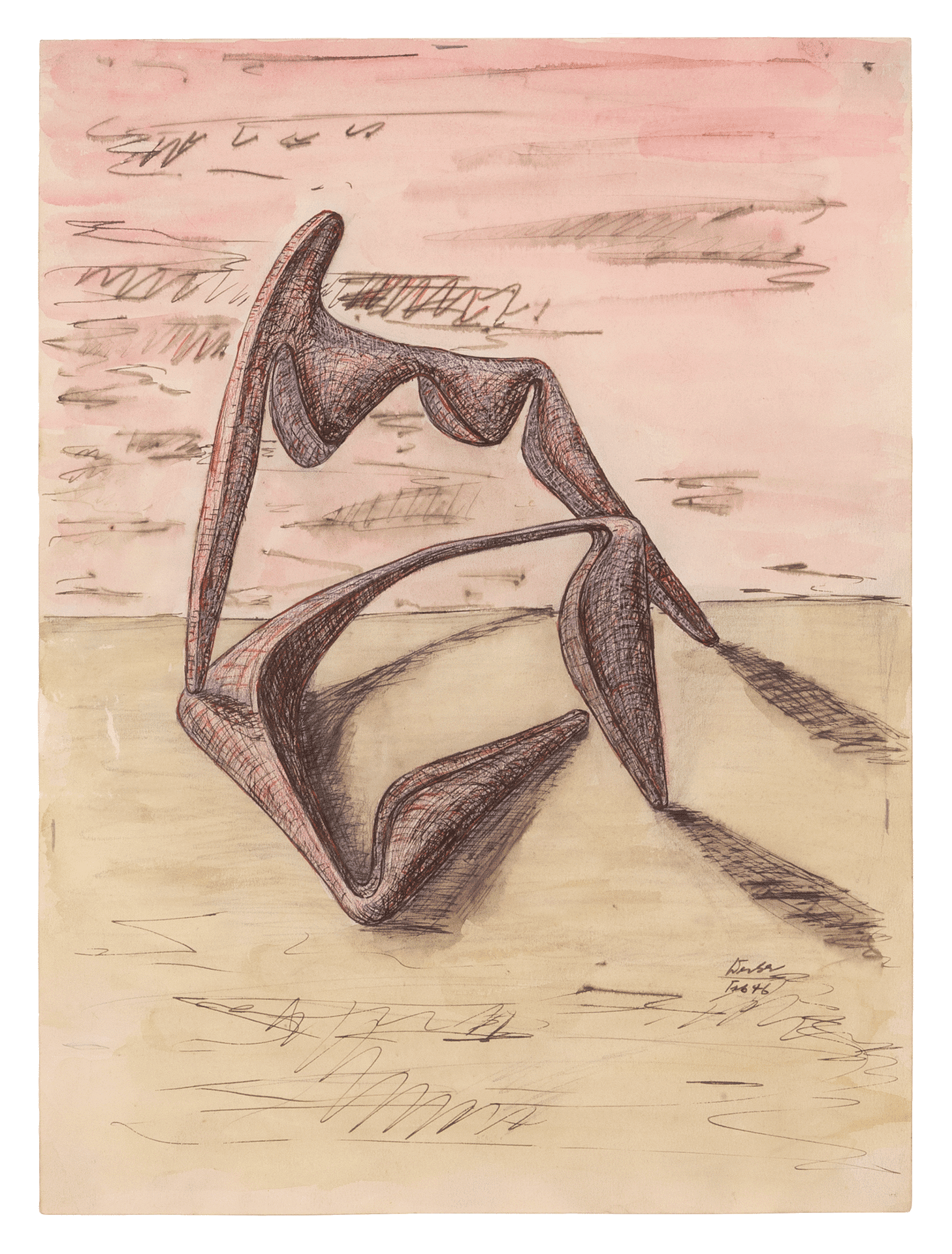 A drawing by Herbert Ferber, titled Study for Childhood Image, dated 1946.