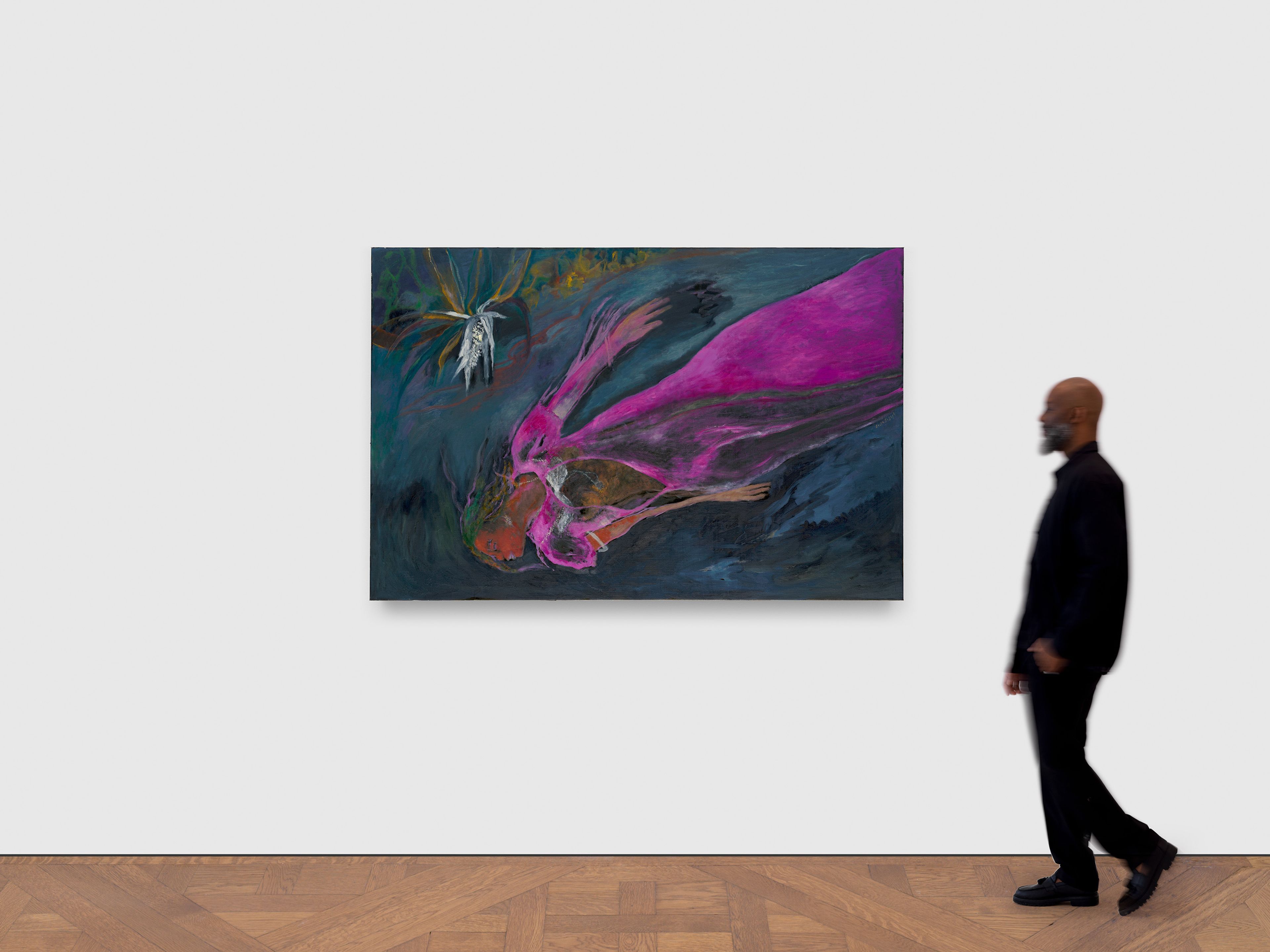 A painting by Sosa Joseph, titled Rain over the river, dated 2025.