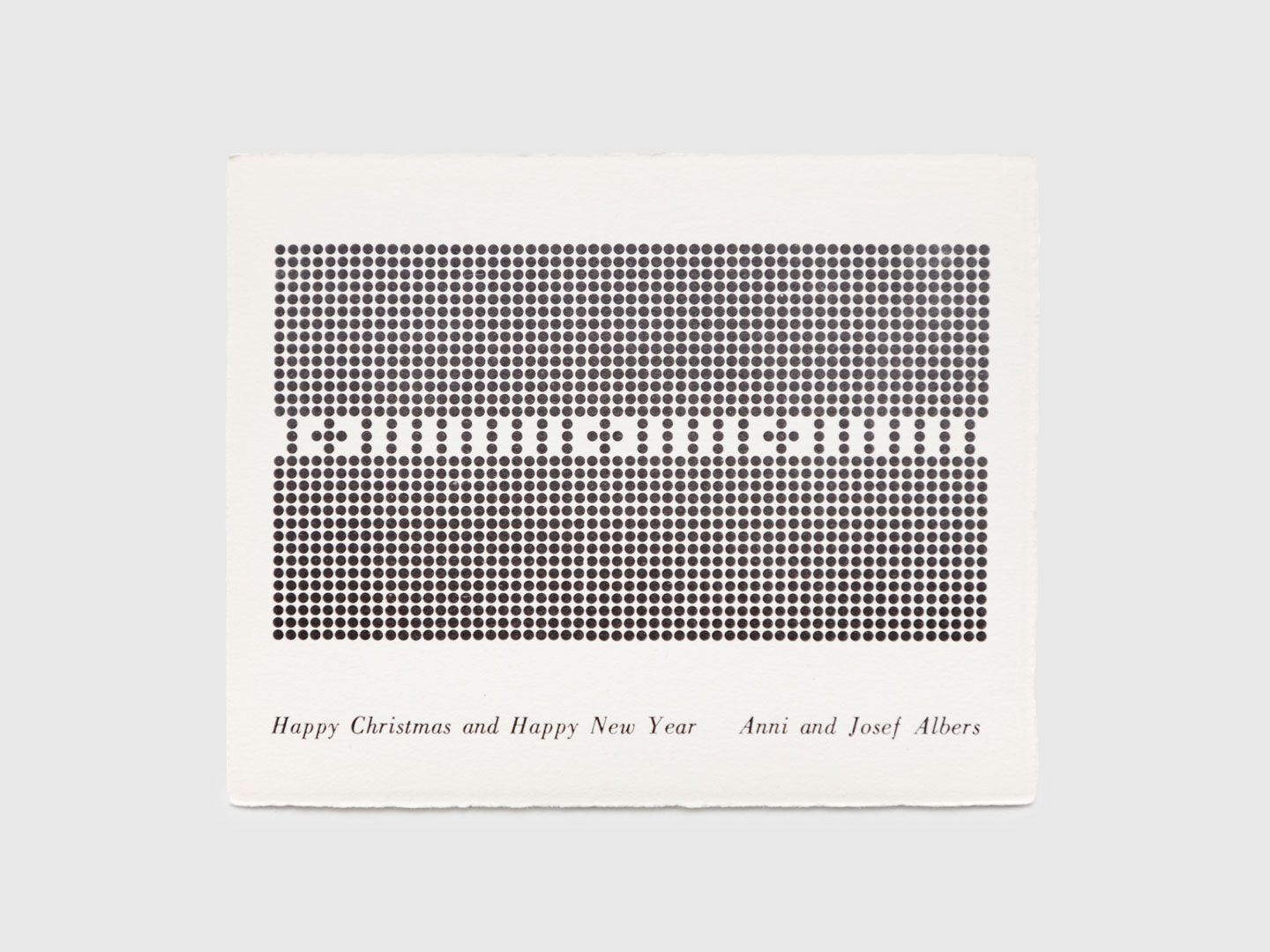 An offset printed mailing on wove paper by Josef and Anni Albers, titled Happy Christmas and Happy New Year, dated 1957 to 1958.
