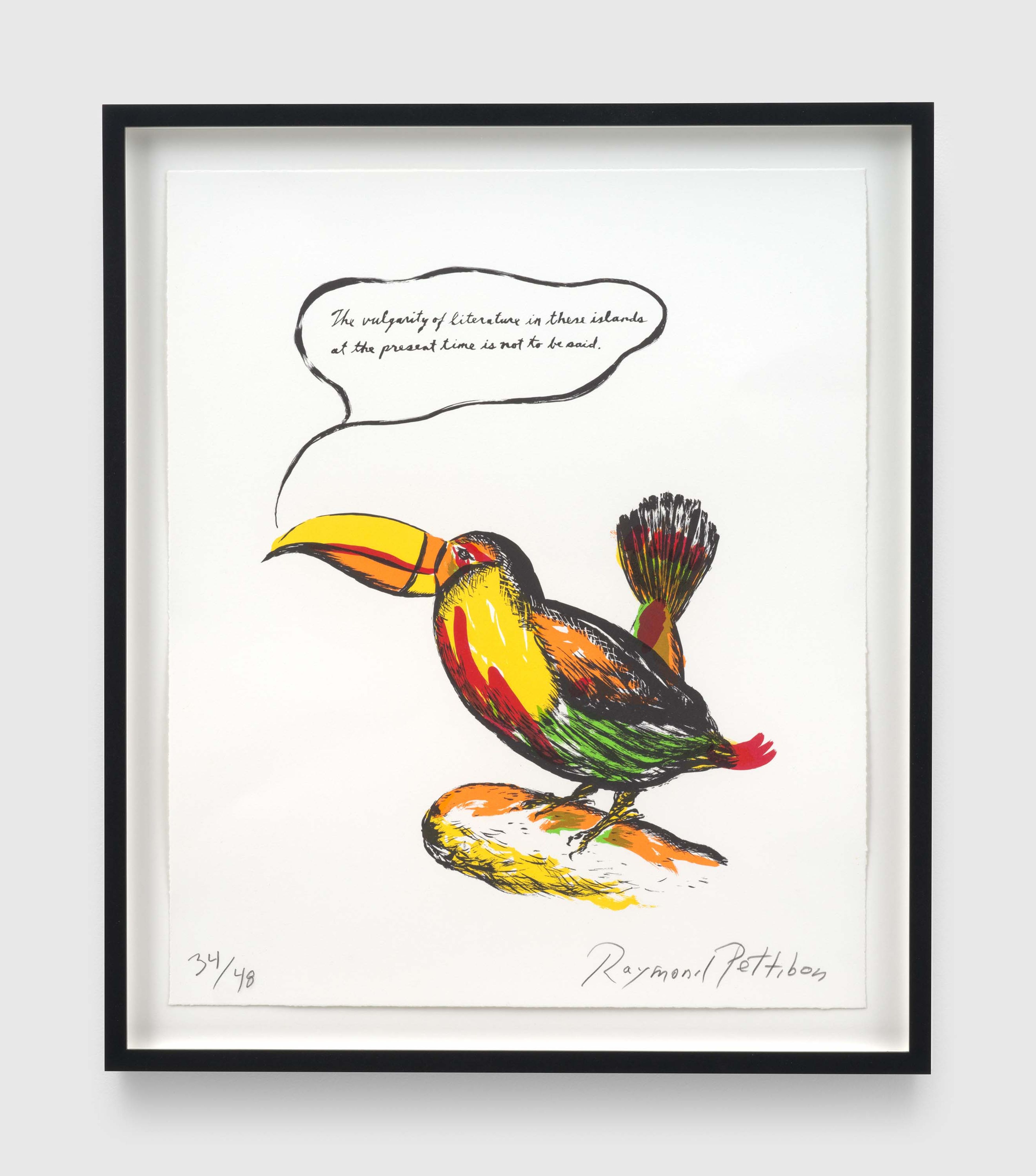 A print by Raymond Pettibon, titled No Title (The vulgarity of...), dated 2018.
