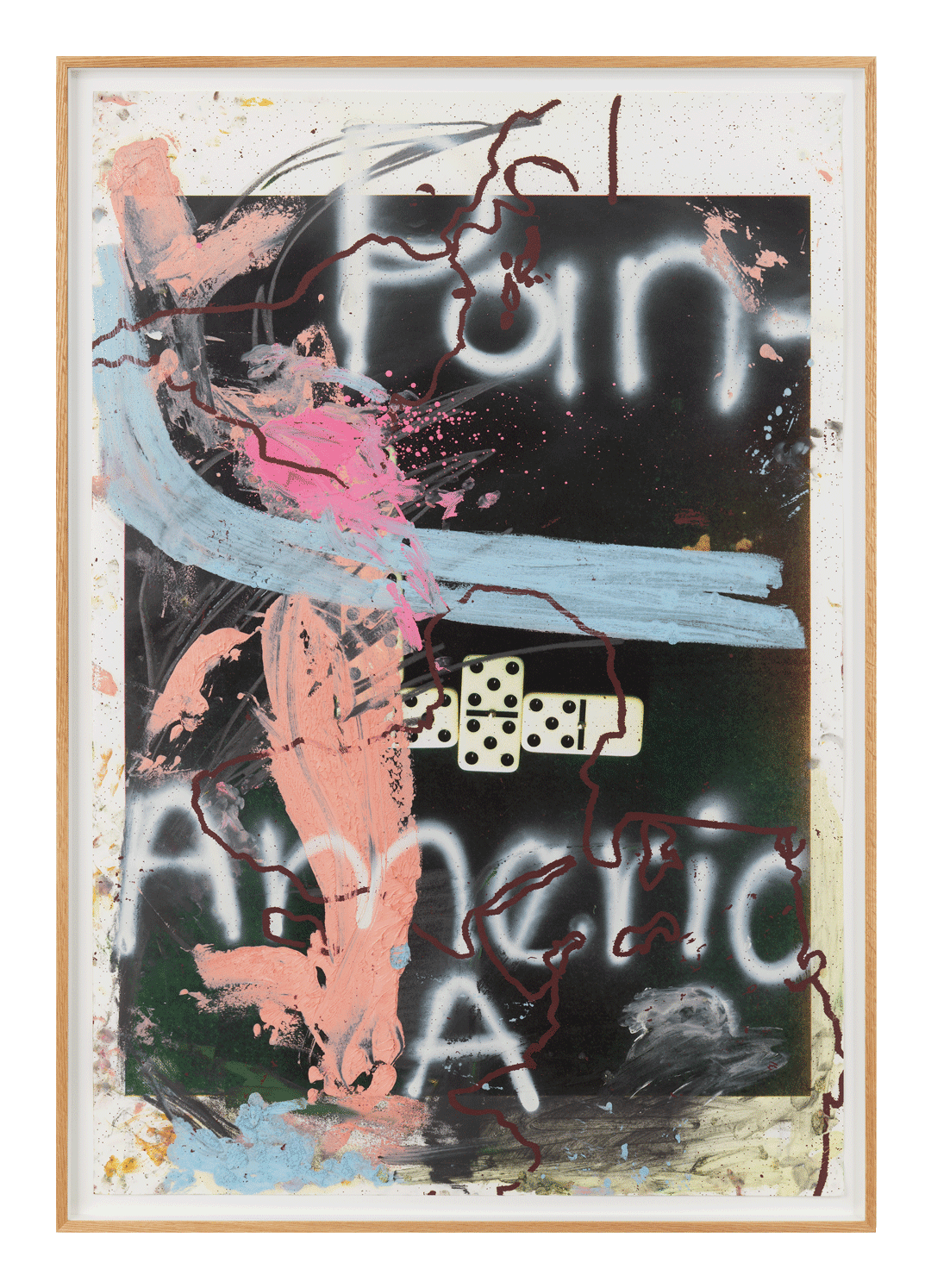 An oil, spray paint, graphite, and silkscreen on paper by Oscar Murillo, titled Manifestation of Loss, 15, dated 2017.