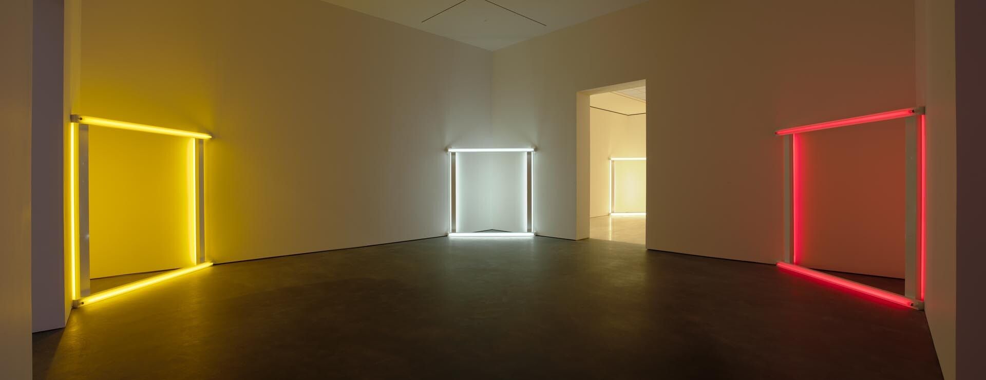 Installation view of the exhibition Dan Flavin and Donald Judd, at David Zwirner in New York, dated 2013.