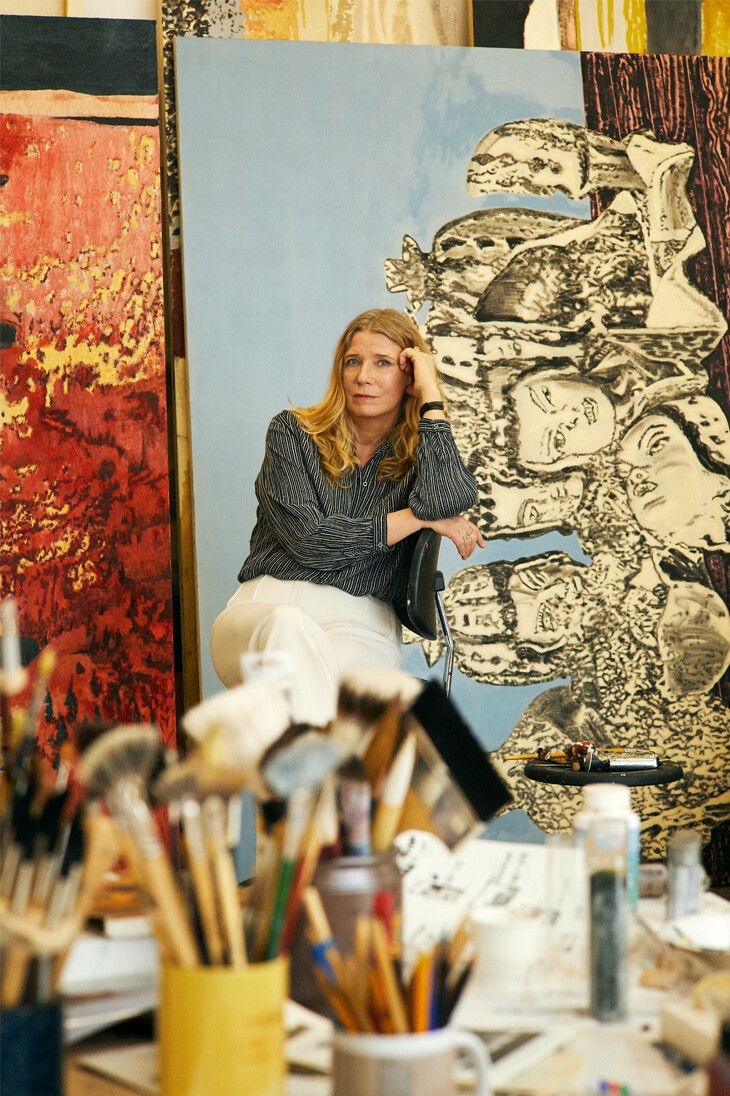 A photo by Mats Liliequist of Mamma Andersson at her studio in Stockholm, dated 2021