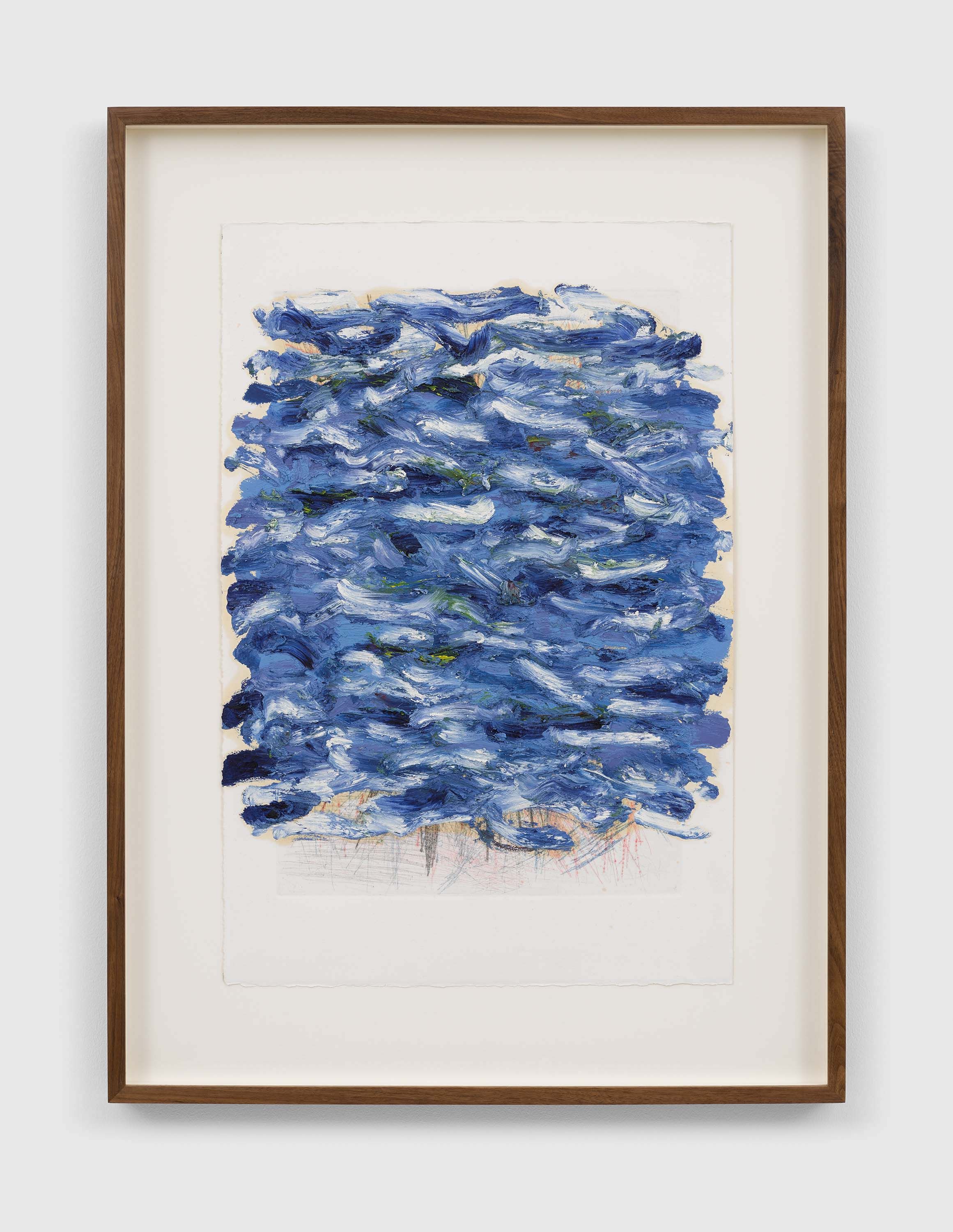 An intaglio print, graphite, ink, marker pen, crayon and oil on paper artwork by Oscar Murillo, titled surge (poetics of flight), dated 2021.