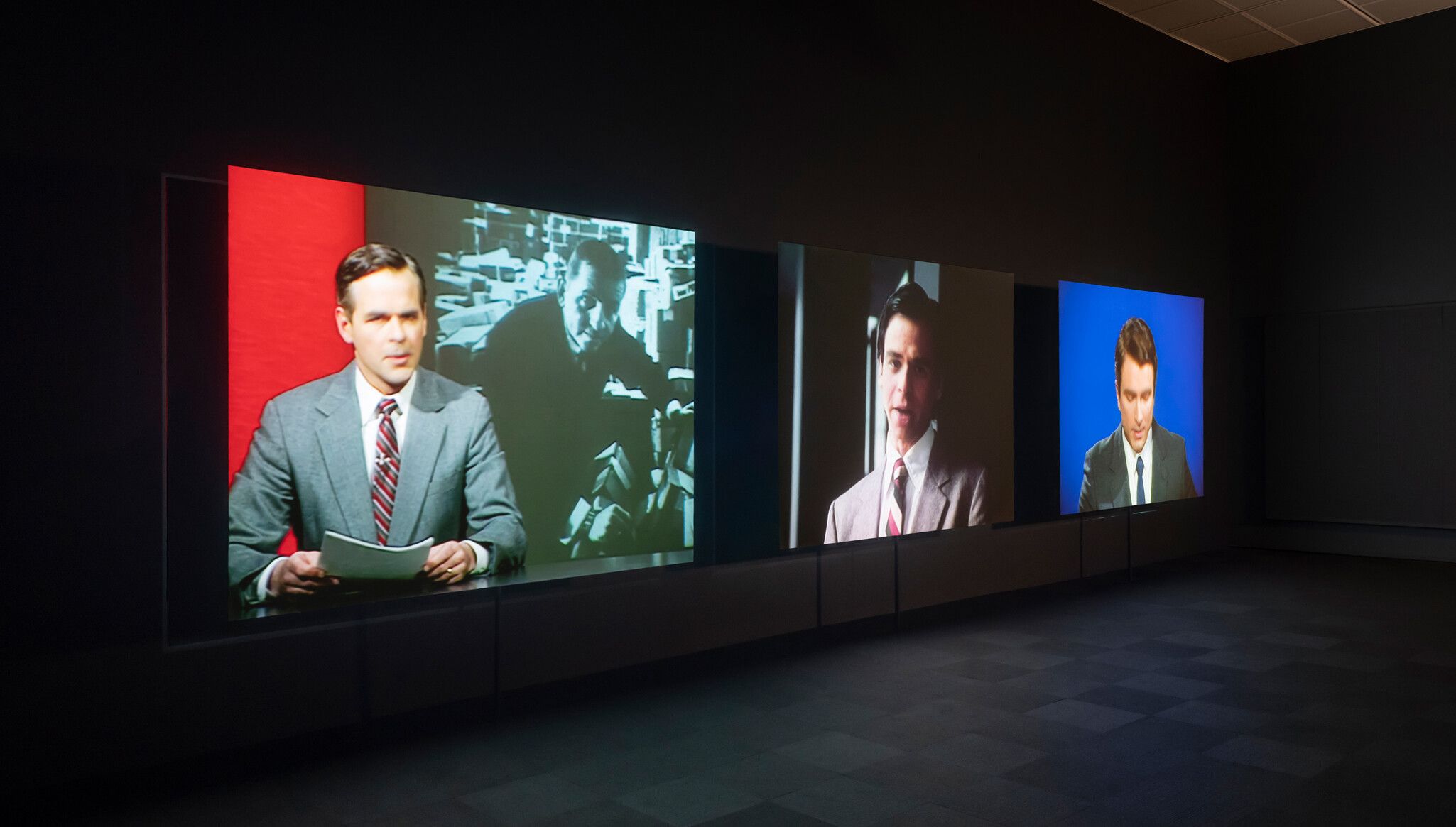 Installation view of Edition 1 of Stan Douglas’s Evening at the exhibition titled Enter the Mirror at Museum of Contemporary Art in Chicago, dated 2023