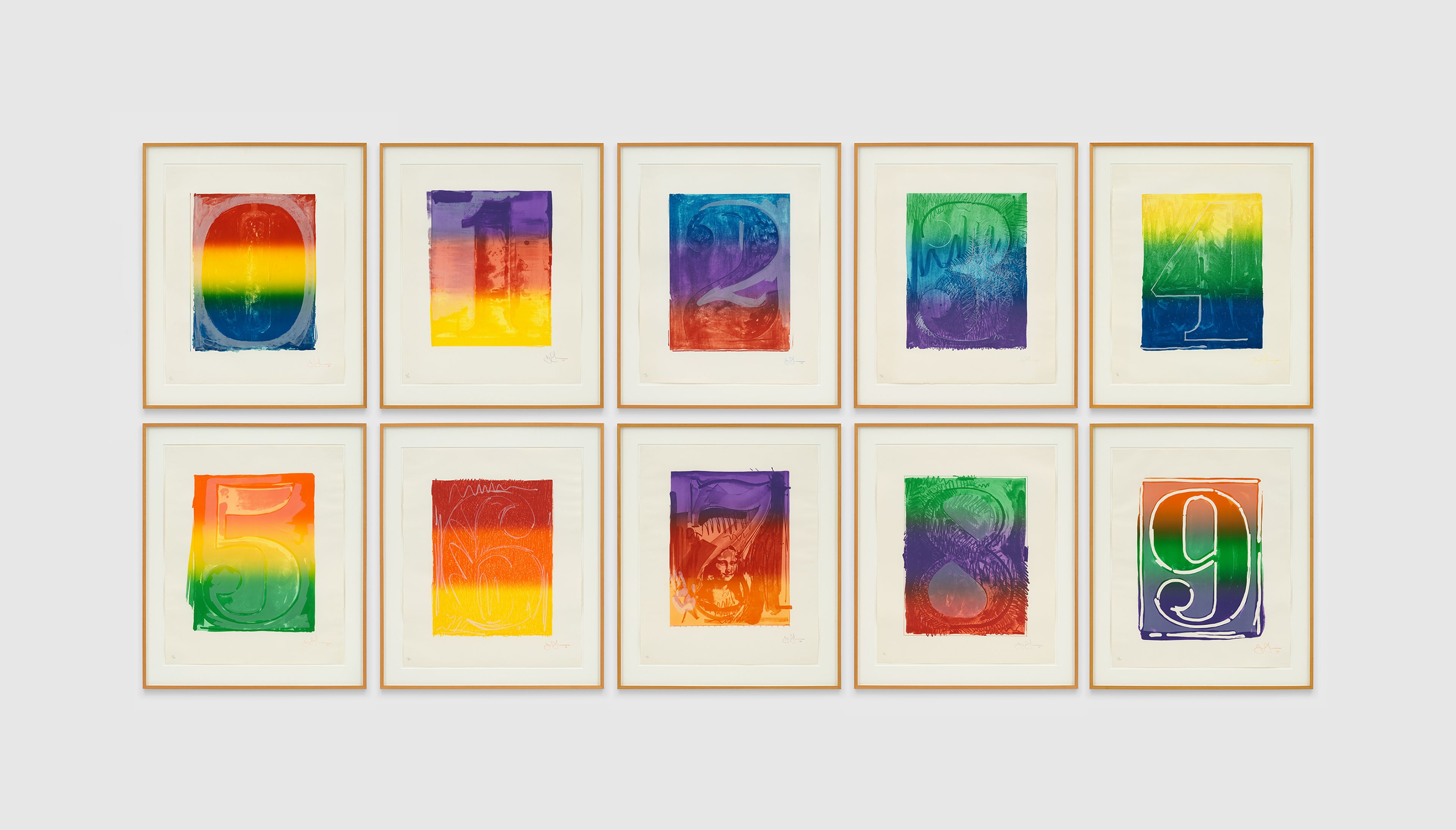 A print in ten (10) parts by Jasper Johns, titled Color Numeral Series, dated 1969.