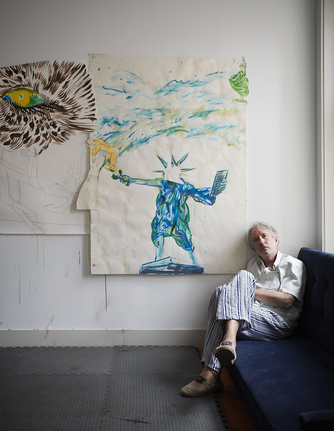 Raymond Pettibon in his studio, New York. Photo by Jason Schmidt