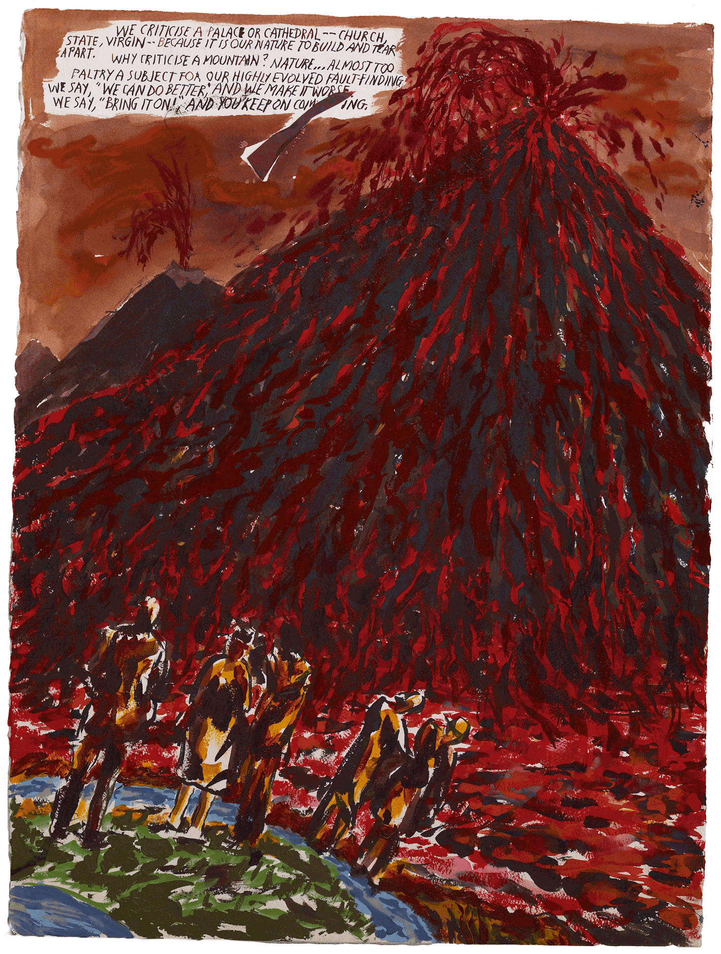 A mixed media work on paper by Raymond Pettibon, titled No Title (We criticize a), dated 2007.
