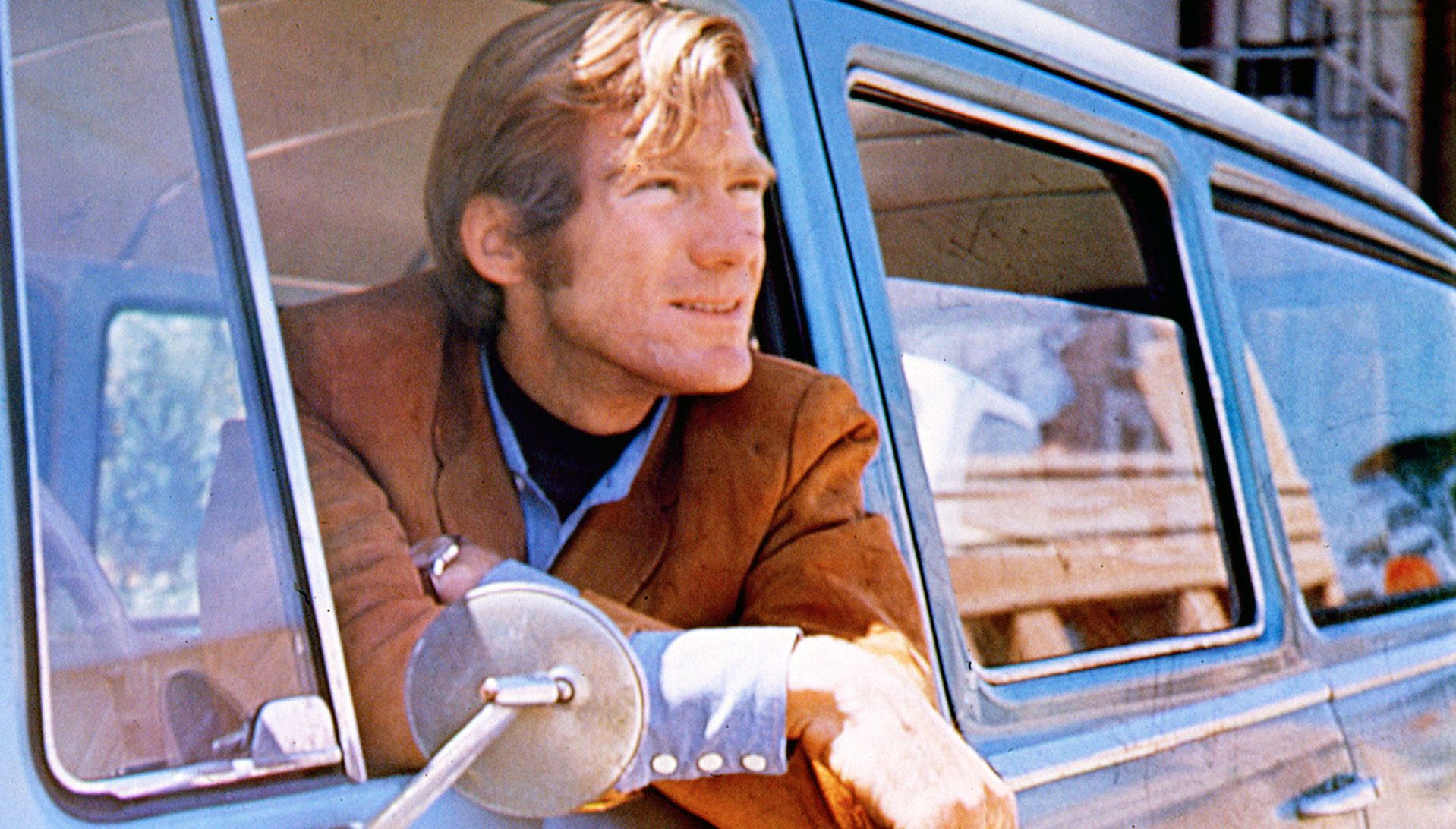 A photo of  John McCracken, in New Mexico, dated 1969.