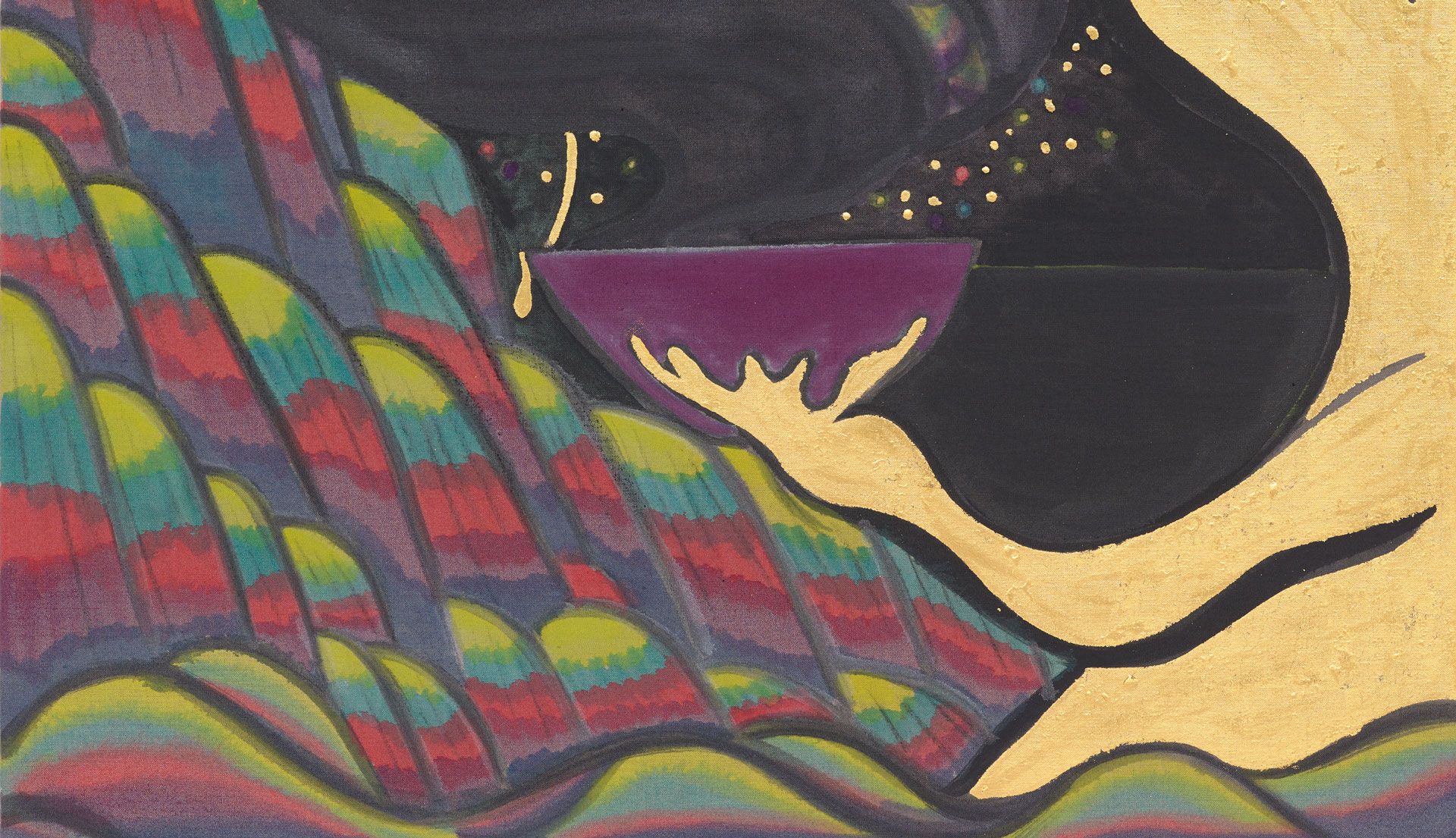 A detail from a painting by Chris Ofili, titled Vessel 11, datedd 2019