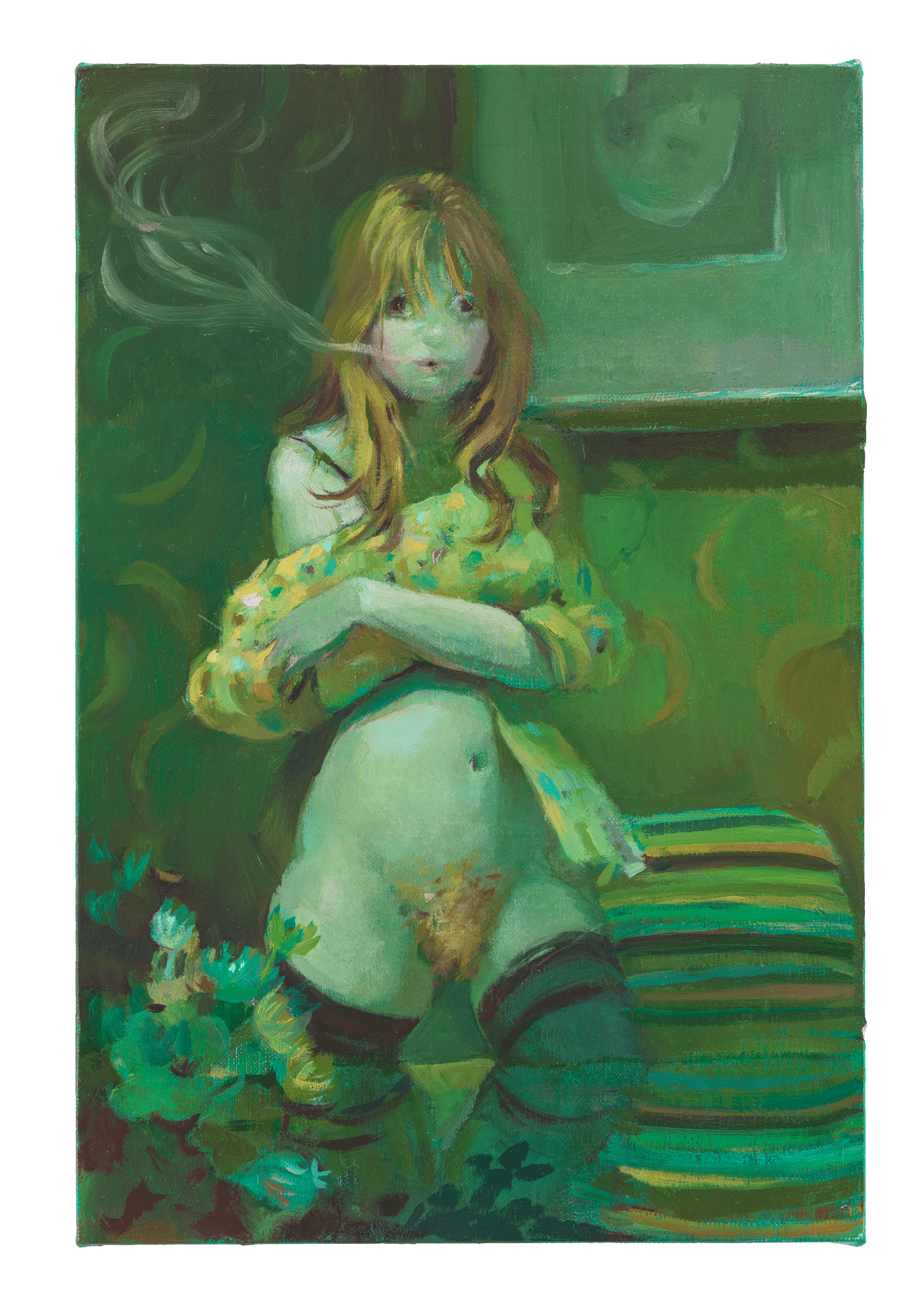 A painting by Lisa Yuskavage, titled Wee Smoker, dated 2008.