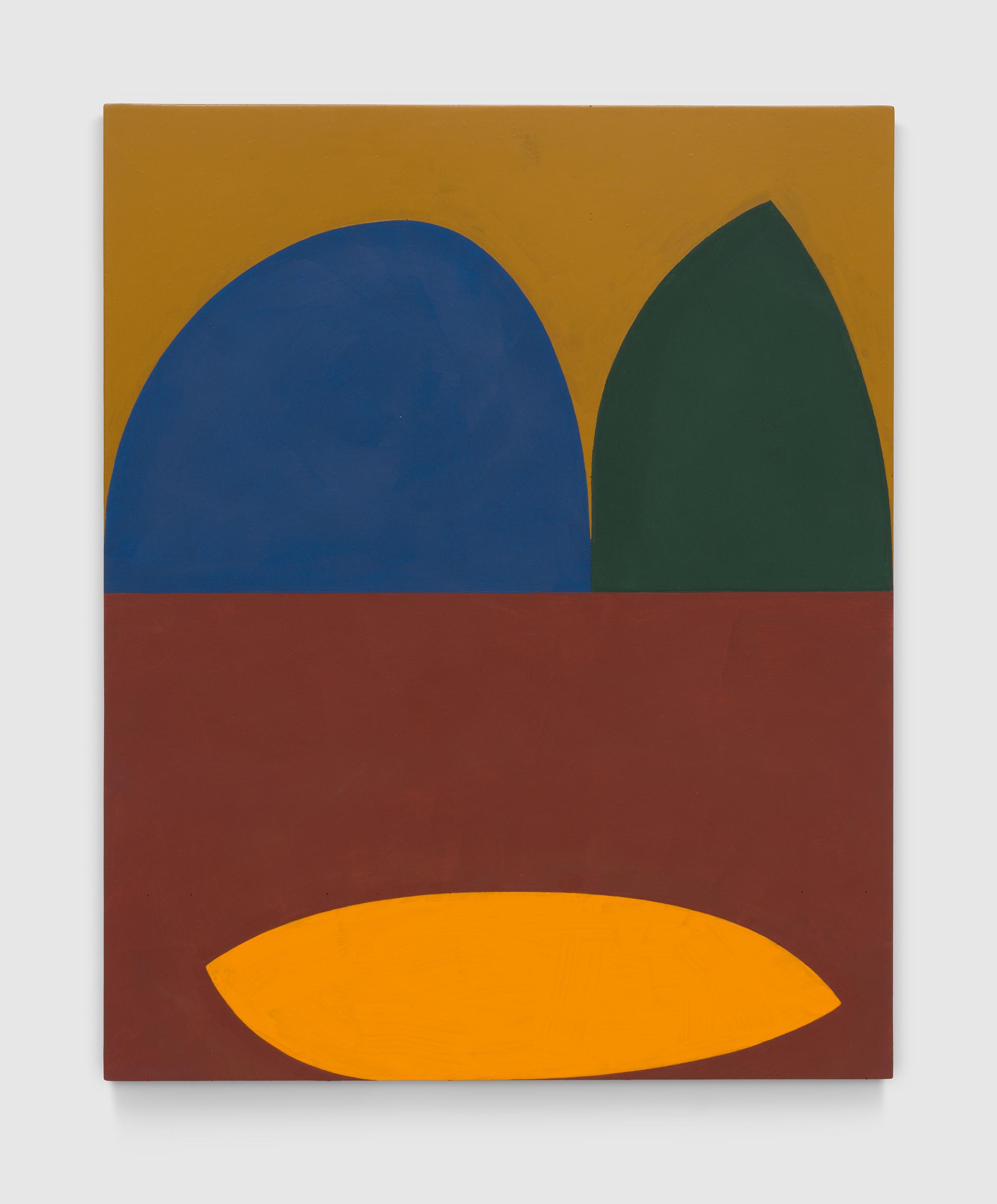 A painting by Suzan Frecon, titled composition in 5 colors (tangerine), dated 2023.