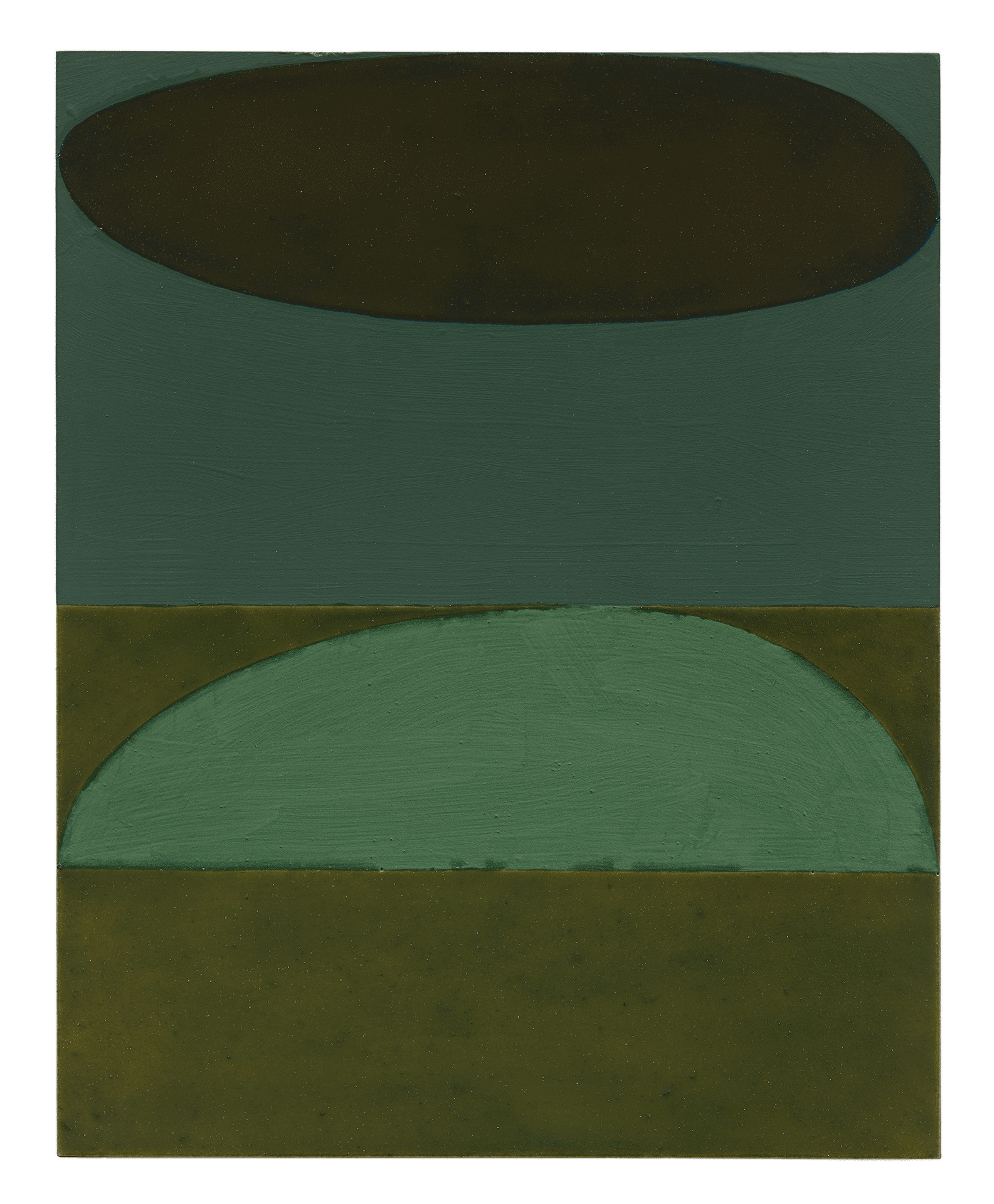 A painting by Suzan Frecon, titled Terre Verte trial 1, dated 2014.