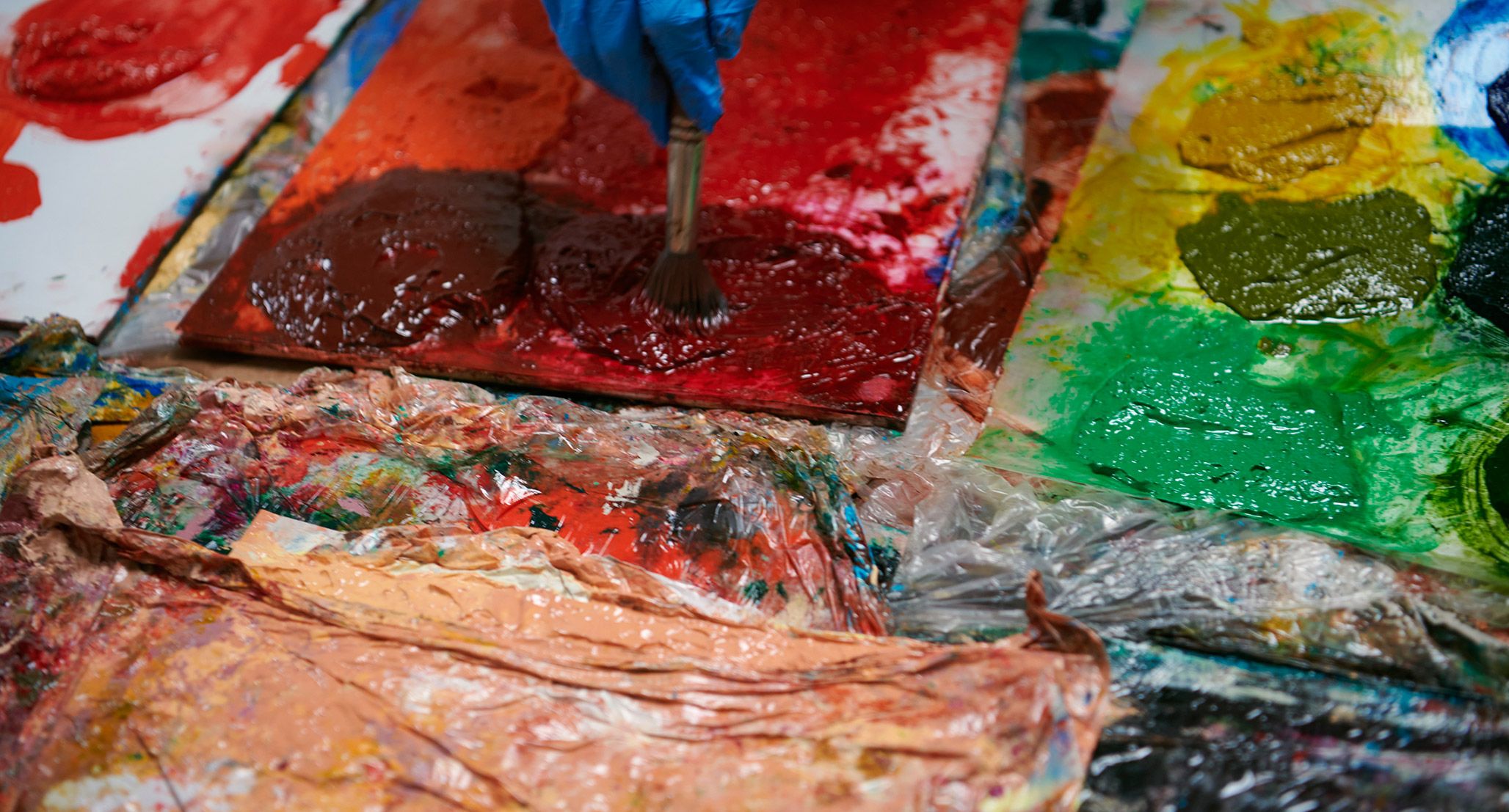 Materials in Dana Schutz's studio, 2021. Photo by Jason Schmidt.