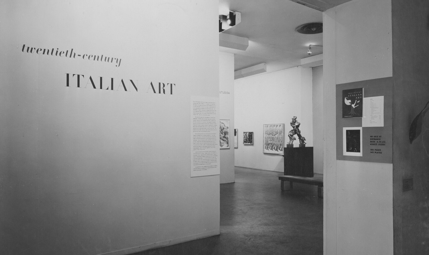 An installation view of an exhibition titled "Twentieth Century Italian Art," at the Museum of Modern Art in New York, dated 1949