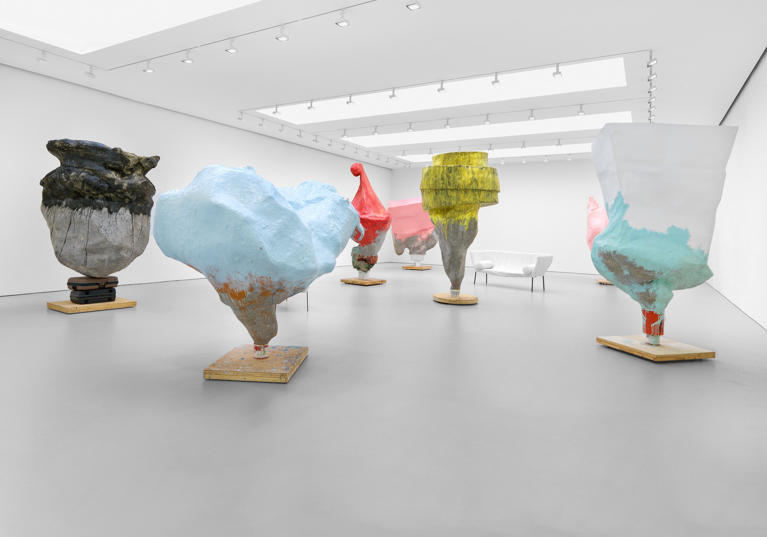 An installation view of the exhibition, Franz West's Echolalia, at David Zwirner in New York, dated 2023.