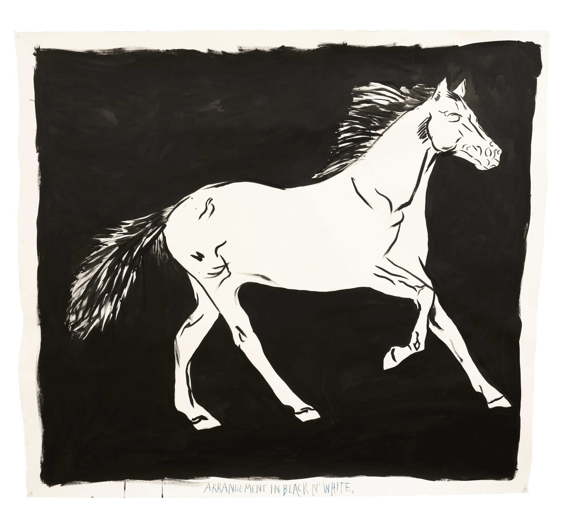 A work on paper by Raymond Pettibon titled No Title (Arrangement in black...) dated 2018