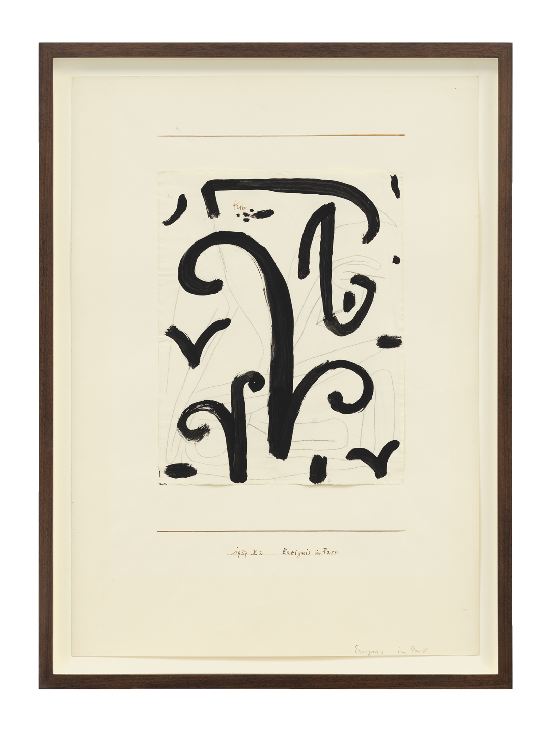 A work on paper by Paul Klee, titled Ereignis im Park (Event in the park), dated 1937.