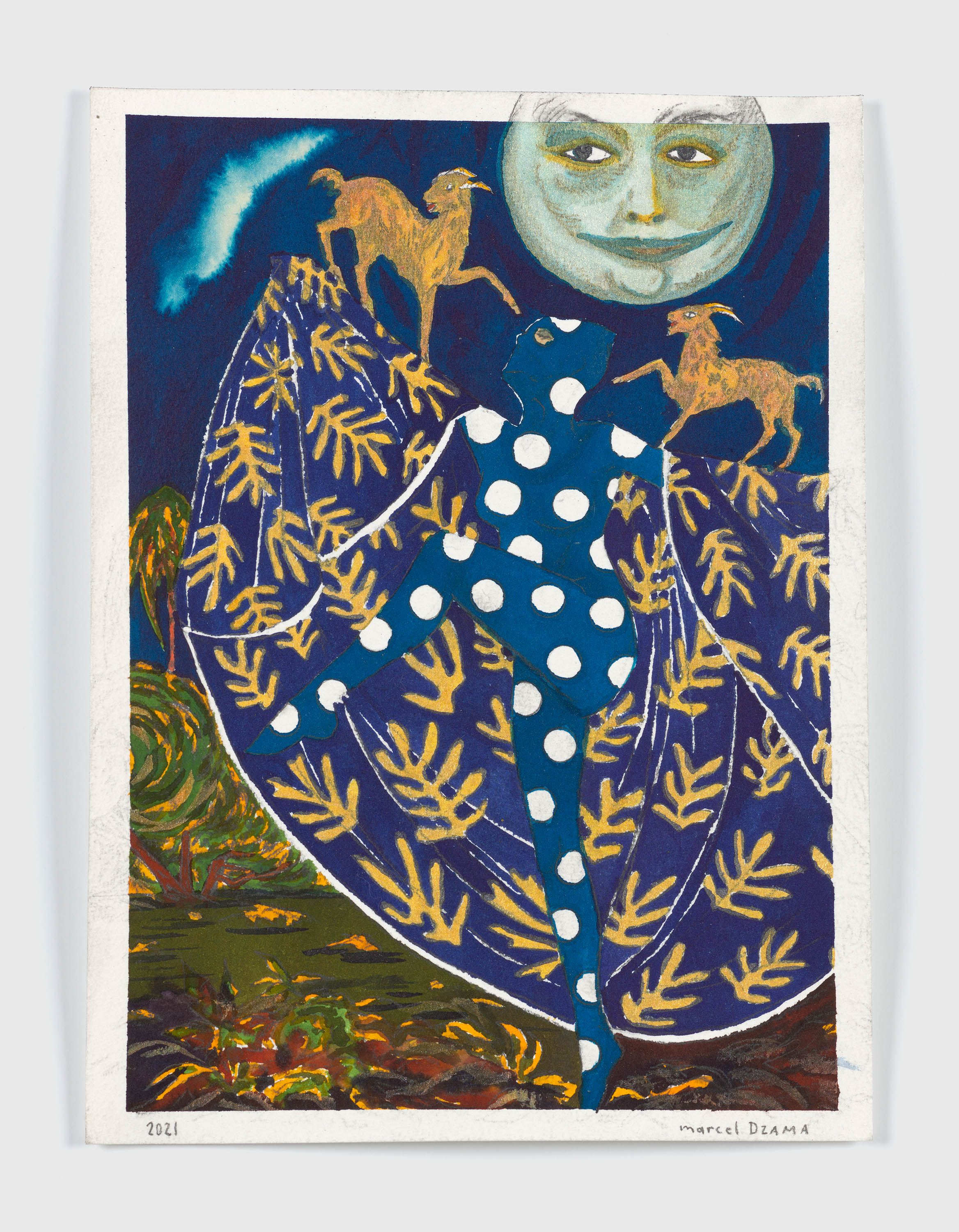 A mixed media artwork by Marcel Dzama, titled The great mother at midnight, dated 2021.