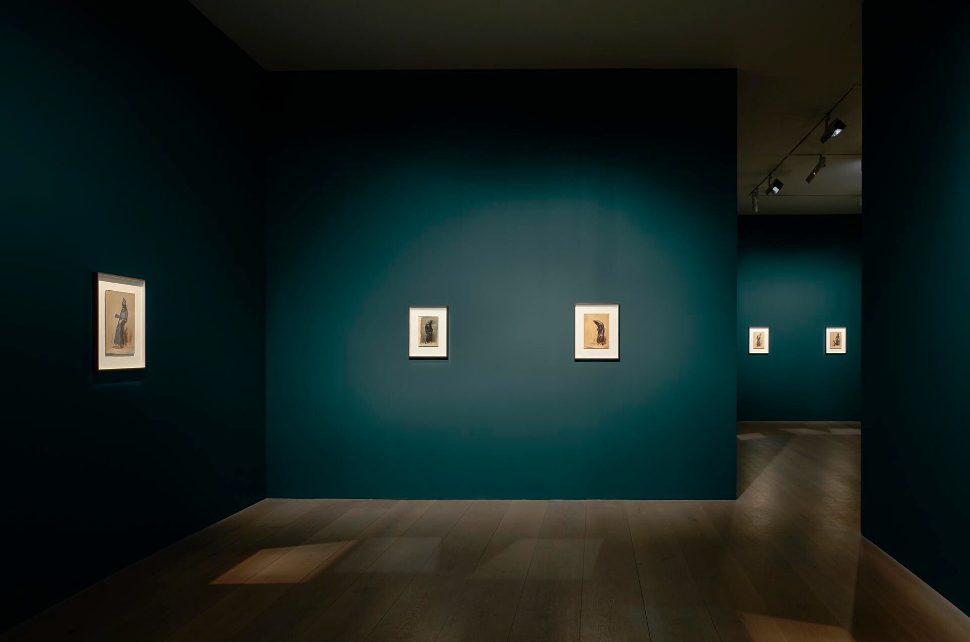Installation view of the exhibition Michaël Borremans: Black Mould, at David Zwirner in London, dated 2015.