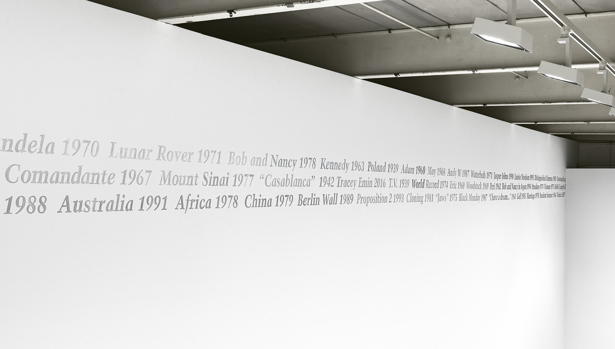 An image of a white wall with text by Felix Gonzalez-Torres