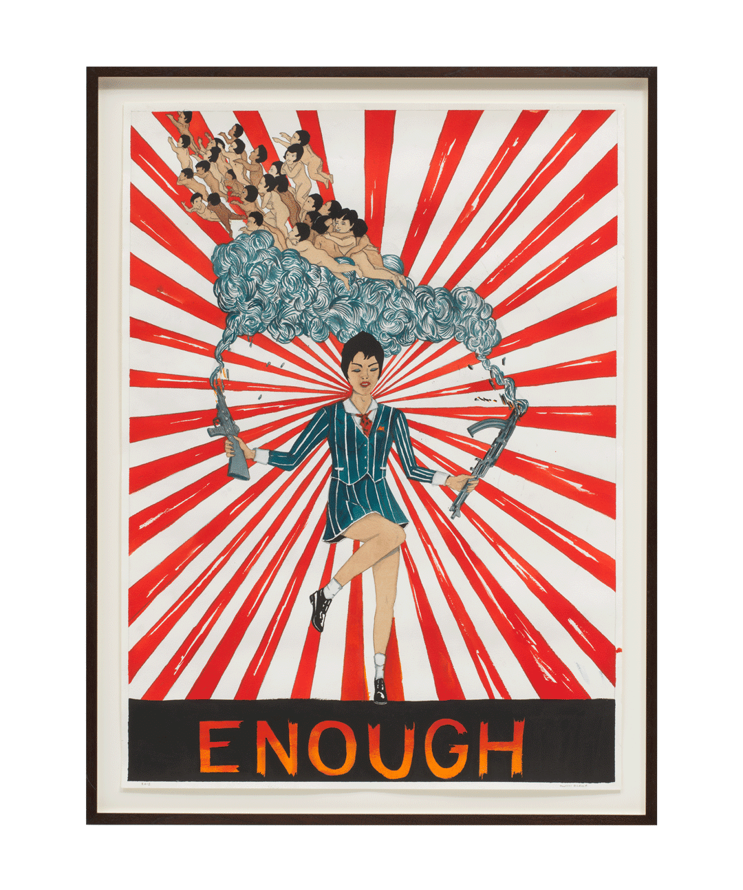 A work on paper by Marcel Dzama, titled Enough, dated 2018.