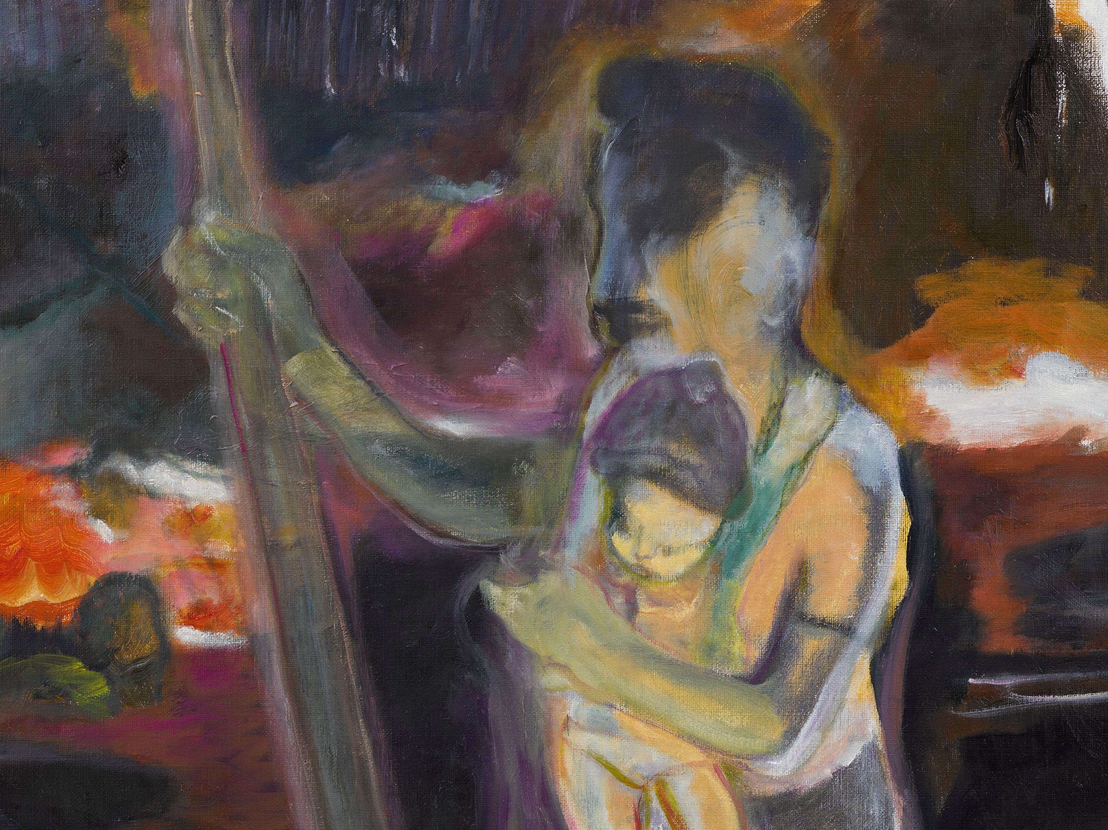 A detail from a painting by Sosa Joseph, titled Jaundice in the night of the storm, dated 2025.