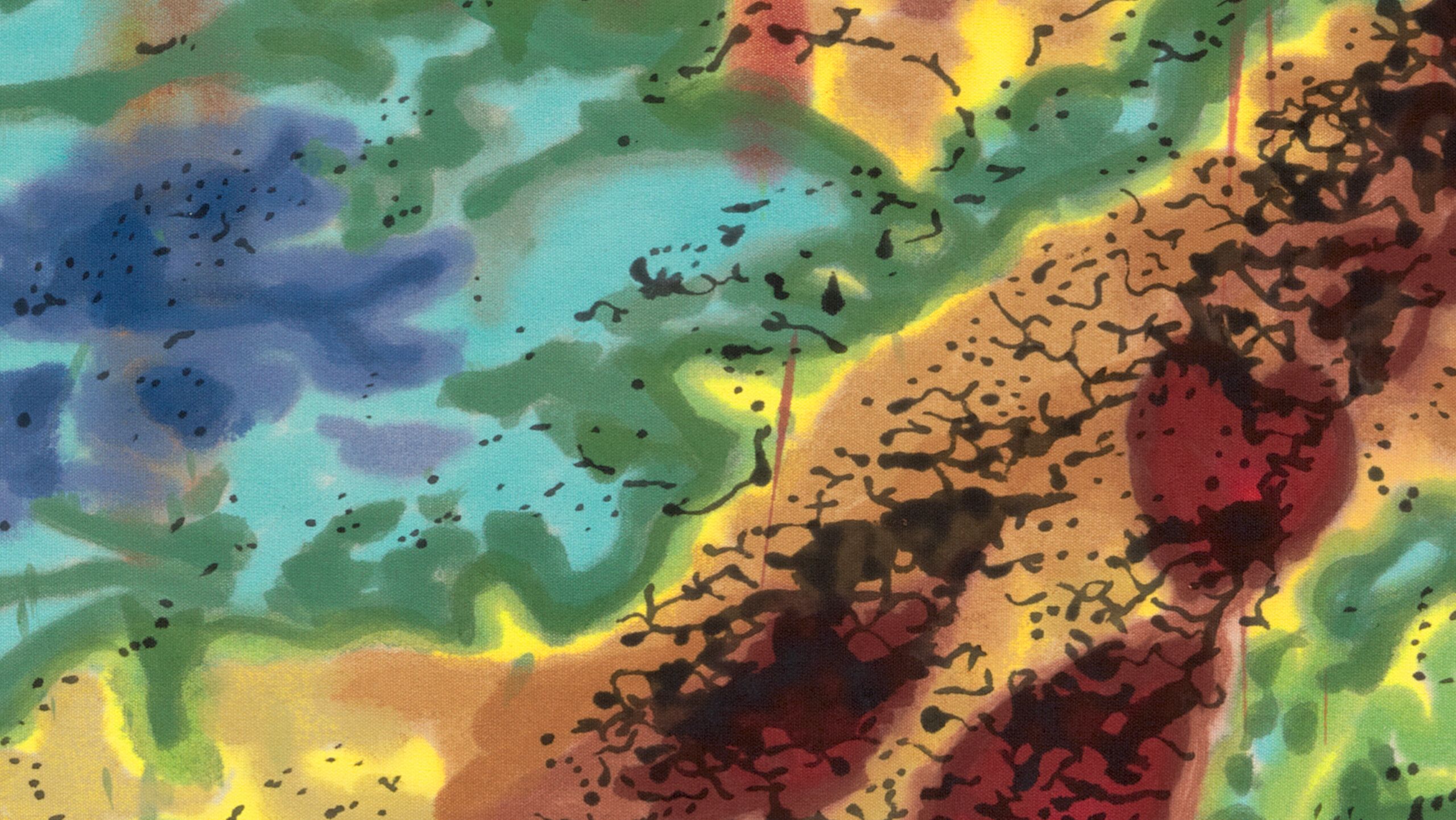 A detail of a painting by Nate Lowman, titled Sandy Poppy, dated 2022