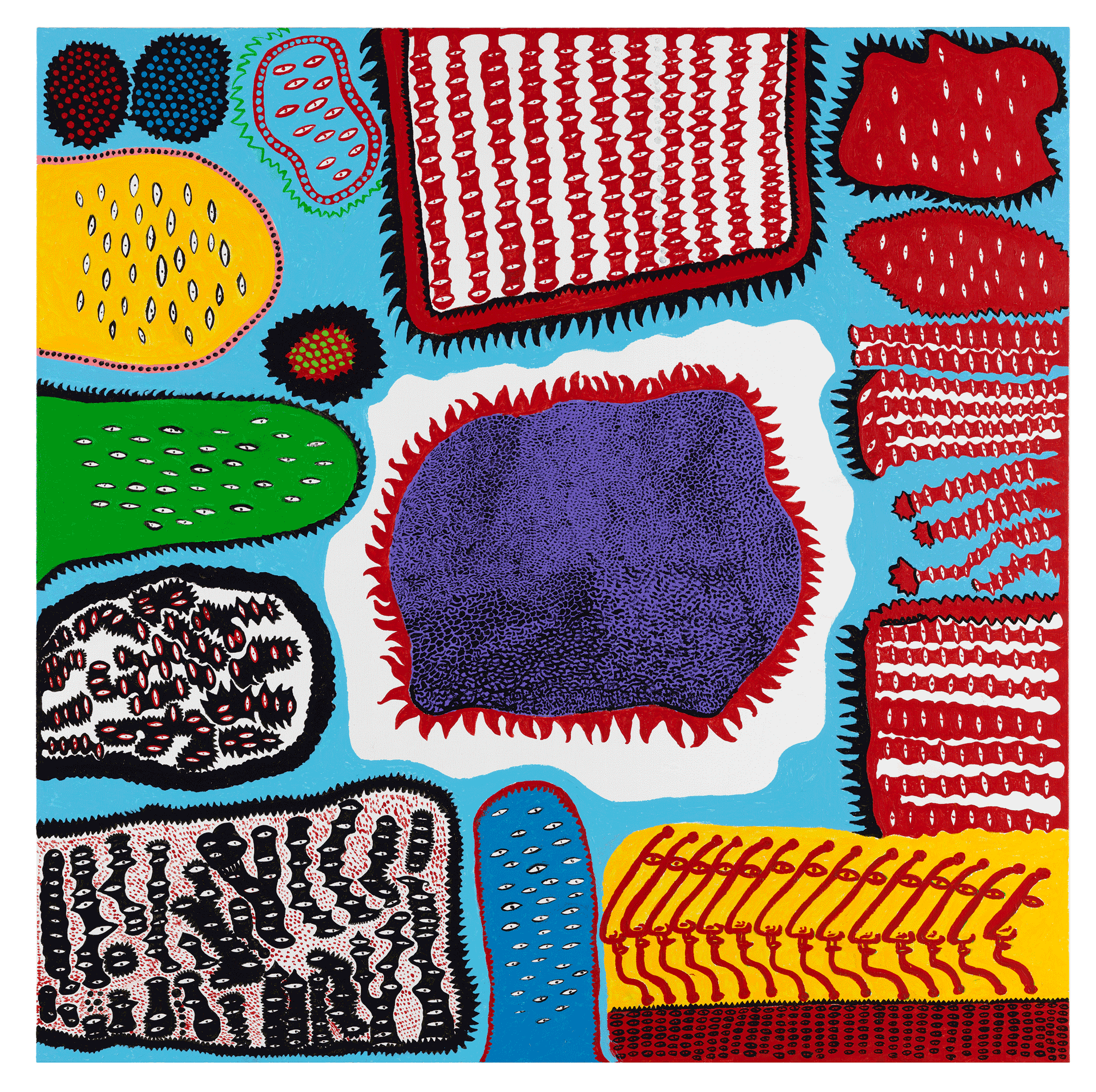 A painting by Yayoi Kusama, titled The Love I Met in Heaven, dated 2016.