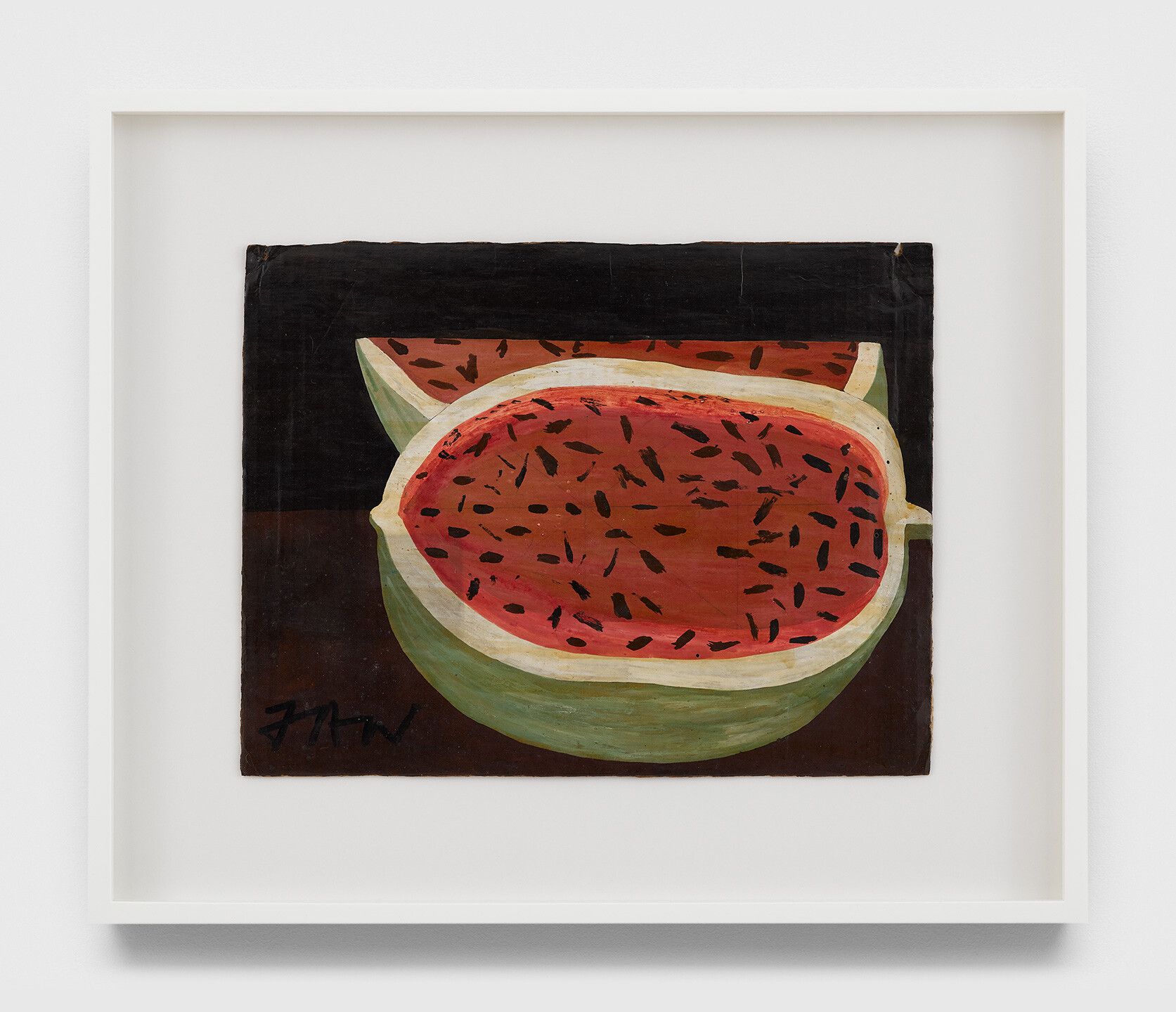 An undated oil painting on cardstock by Frank Walter, titled Untitled (Watermelon).