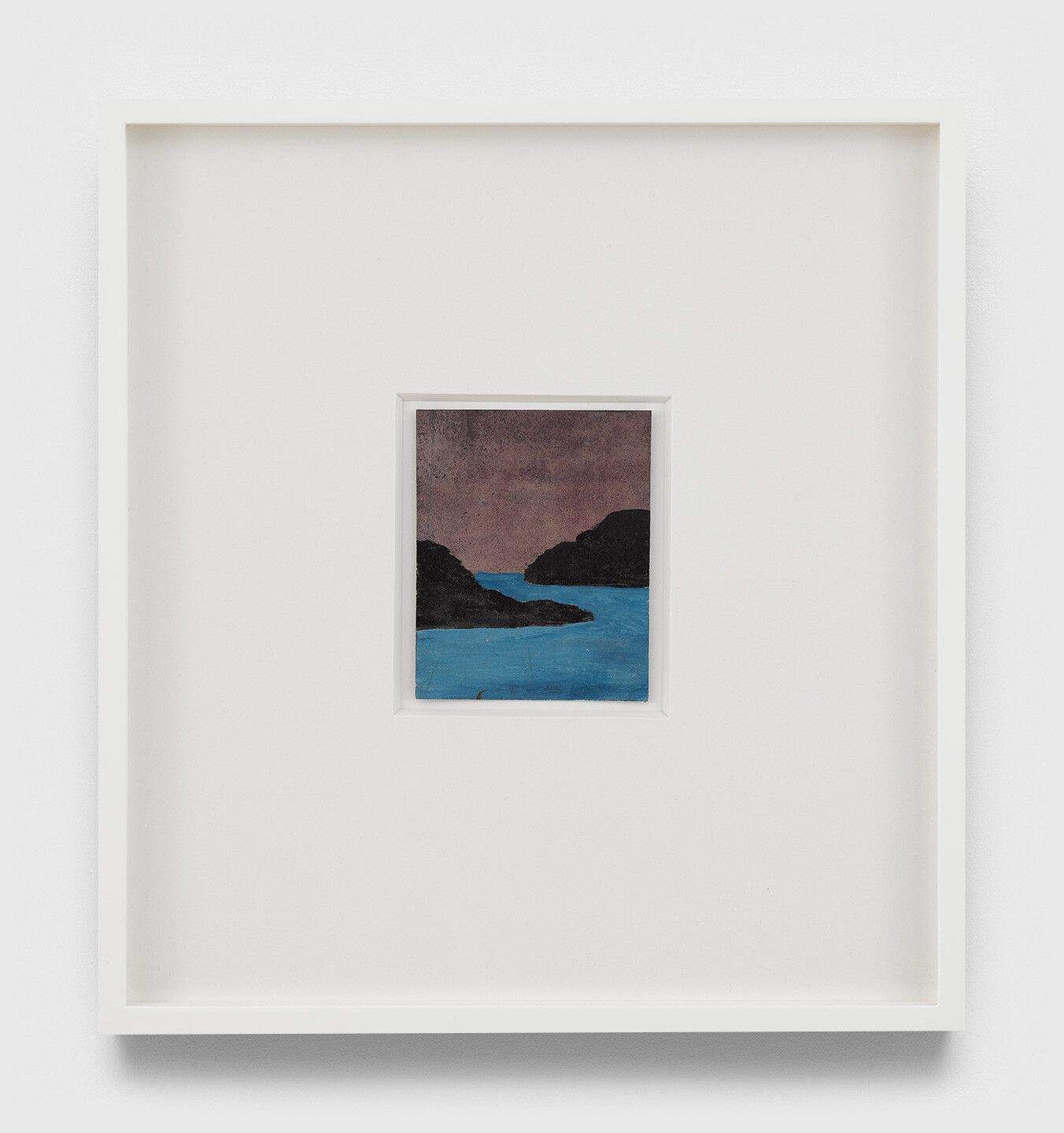 An undated oil painting on Polaroid film cartridge box by Frank Walter, titled Untitled (Purple sky black headlands black sea).