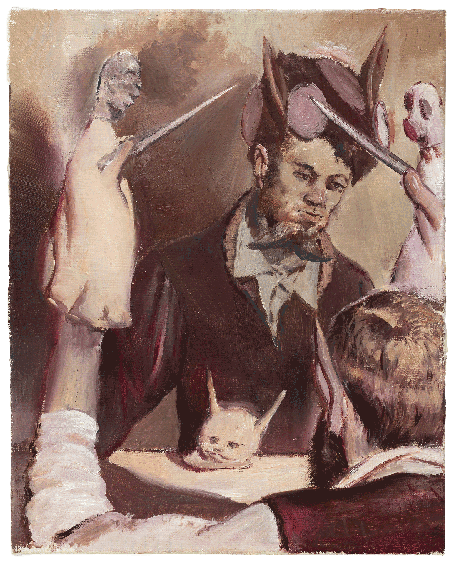 A painting by Neo Rauch, titled Das Gegenüber, dated 2016.