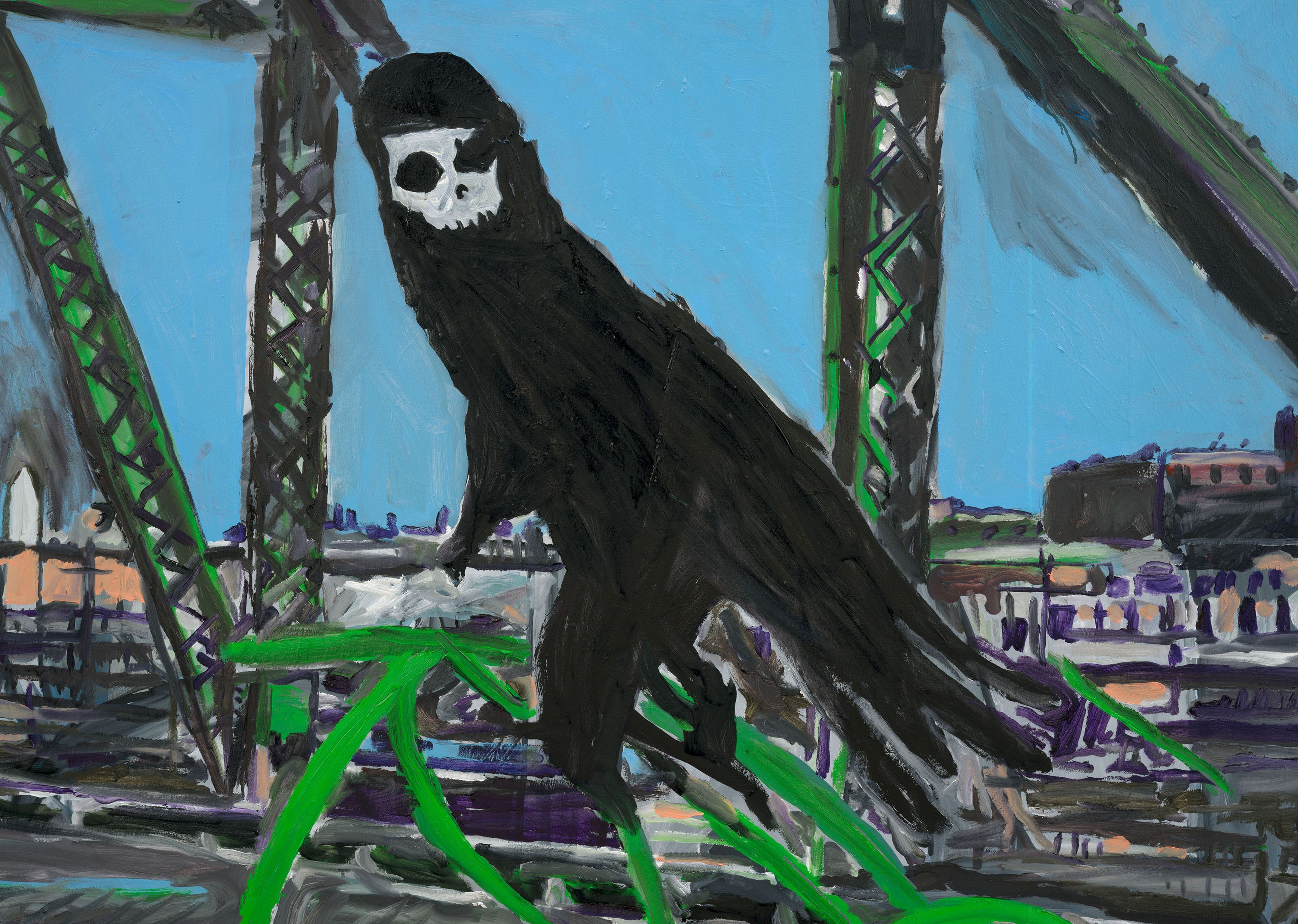A detail from a painting by Josh Smith, titled The Bridge, dated 2025.