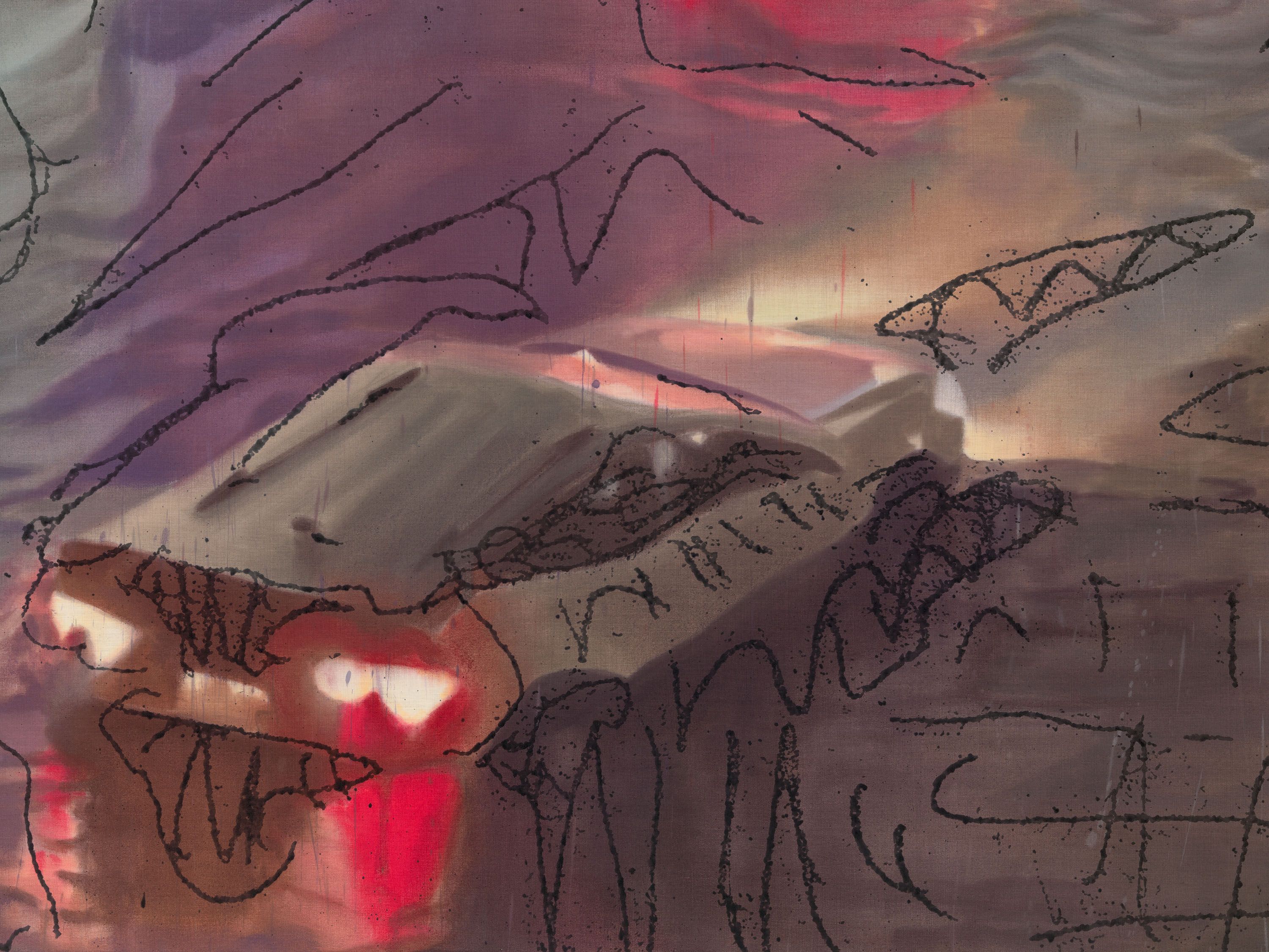 A detail of a painting by Nat Lowman, titled Yonkers Sept. 1, 2021, dated 2022