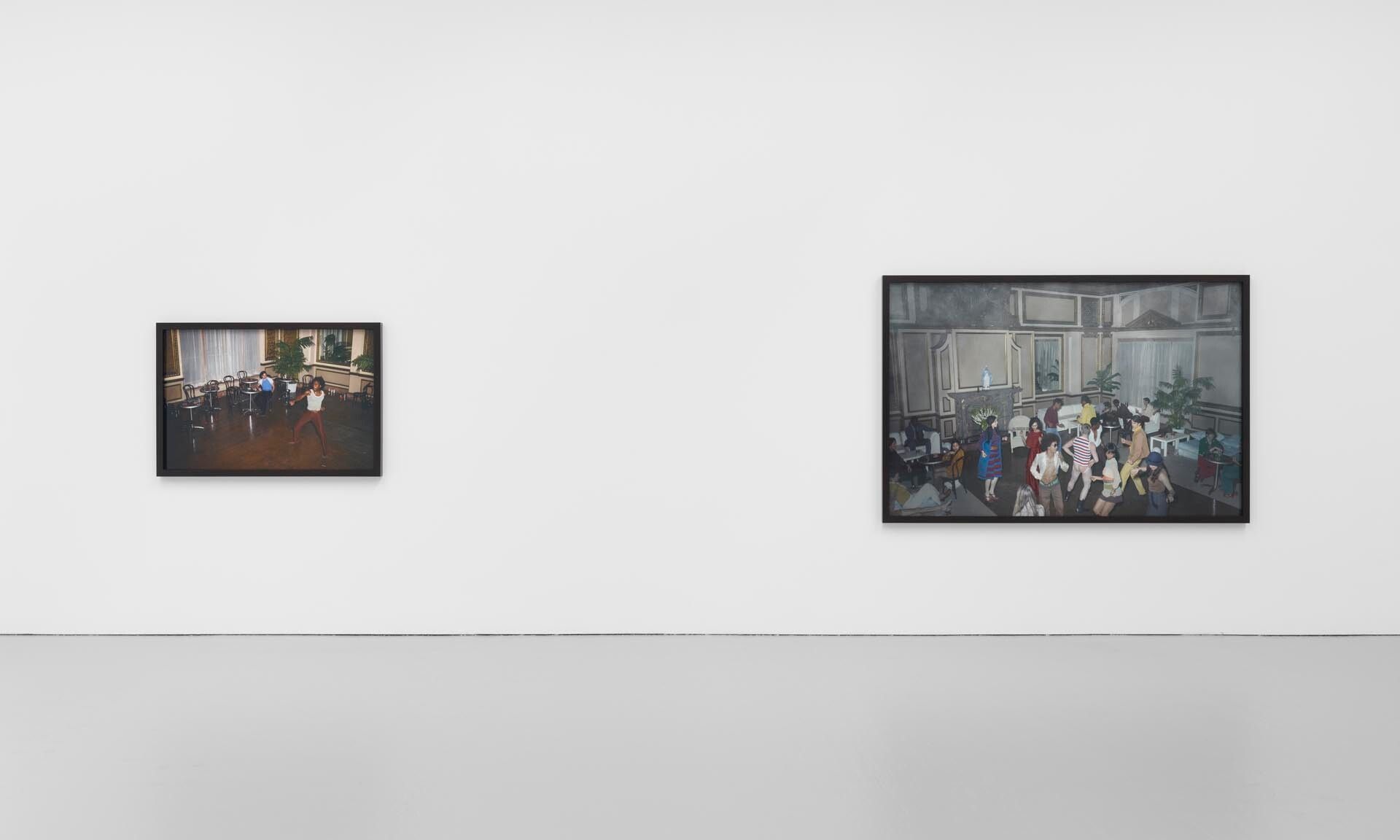 Installation view of the exhibition Stan Douglas: Disco Angola at David Zwirner in New York, dated 2012.
