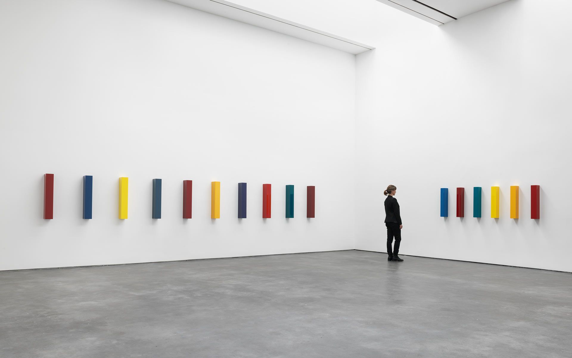 Installation view of the exhibition, John McCracken, at David Zwirner in New York, dated 2017.