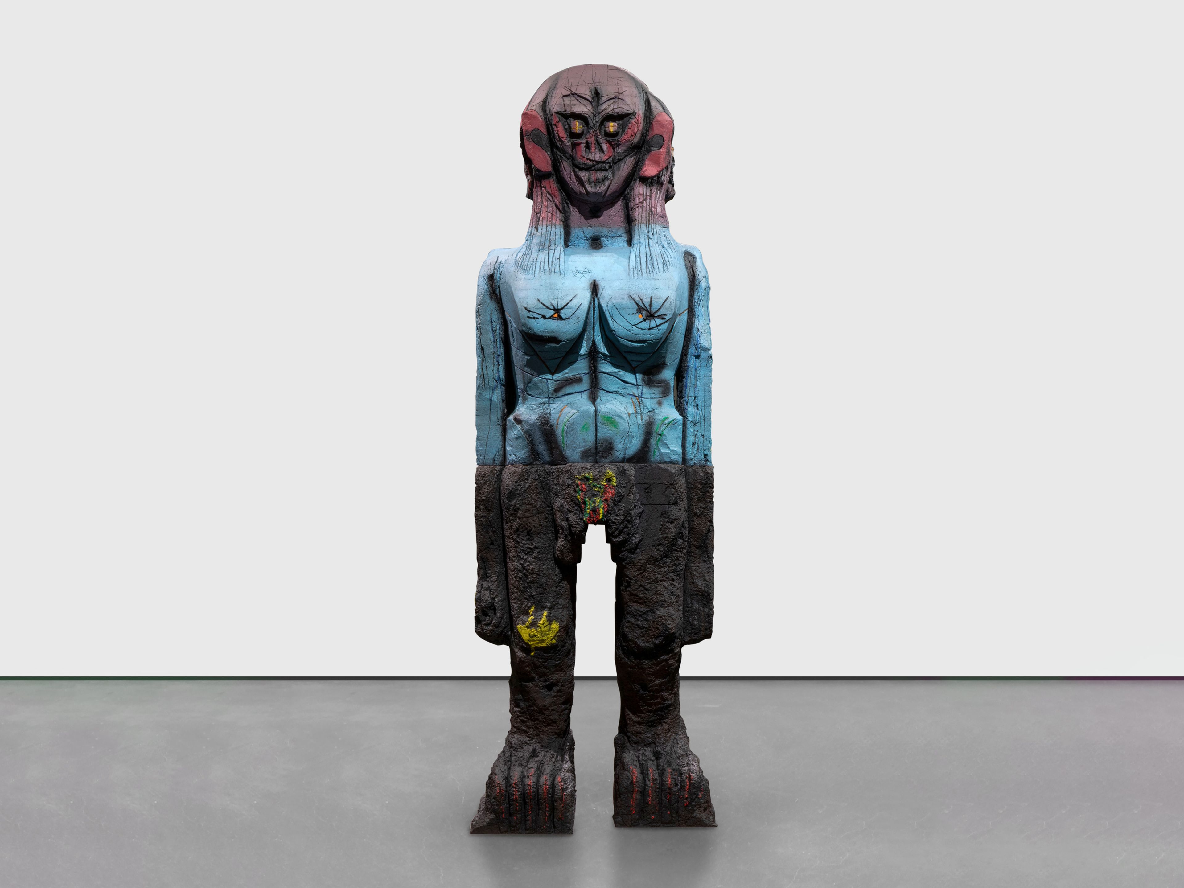 A painted and patinated bronze sculpture by Huma Bhabha, titled We Come in Peace, dated 2018.