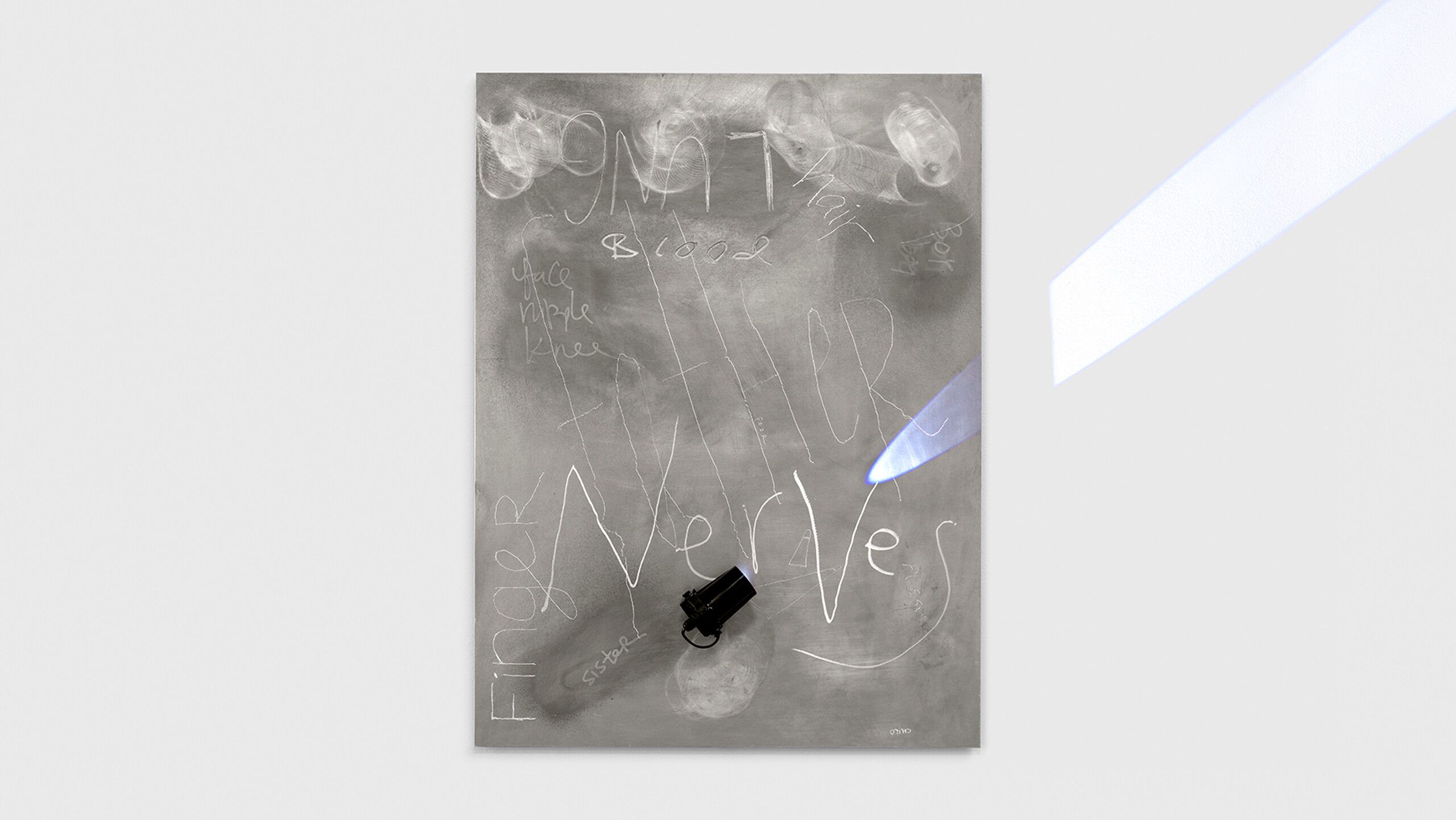 An aluminum panel by Nikita Gale, titled BODY PRINT: BLOOD, dated 2022.