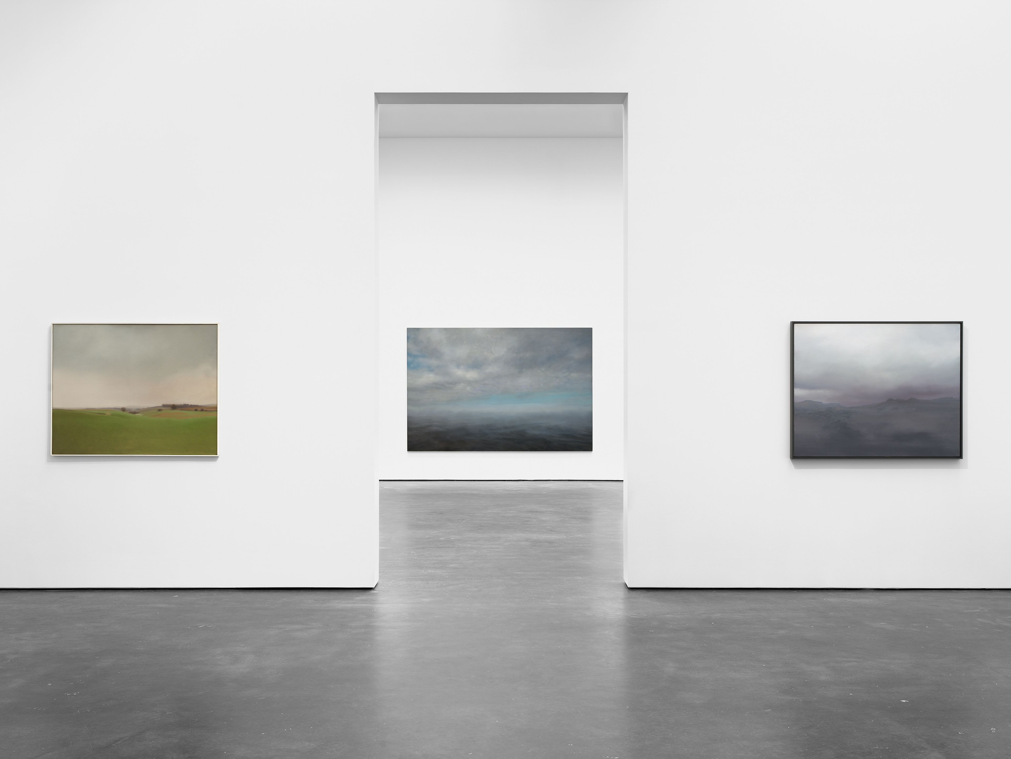 An installation view of the exhibition, Gerhard Richter: Landschaften, at David Zwirner in New York, dated 2026.