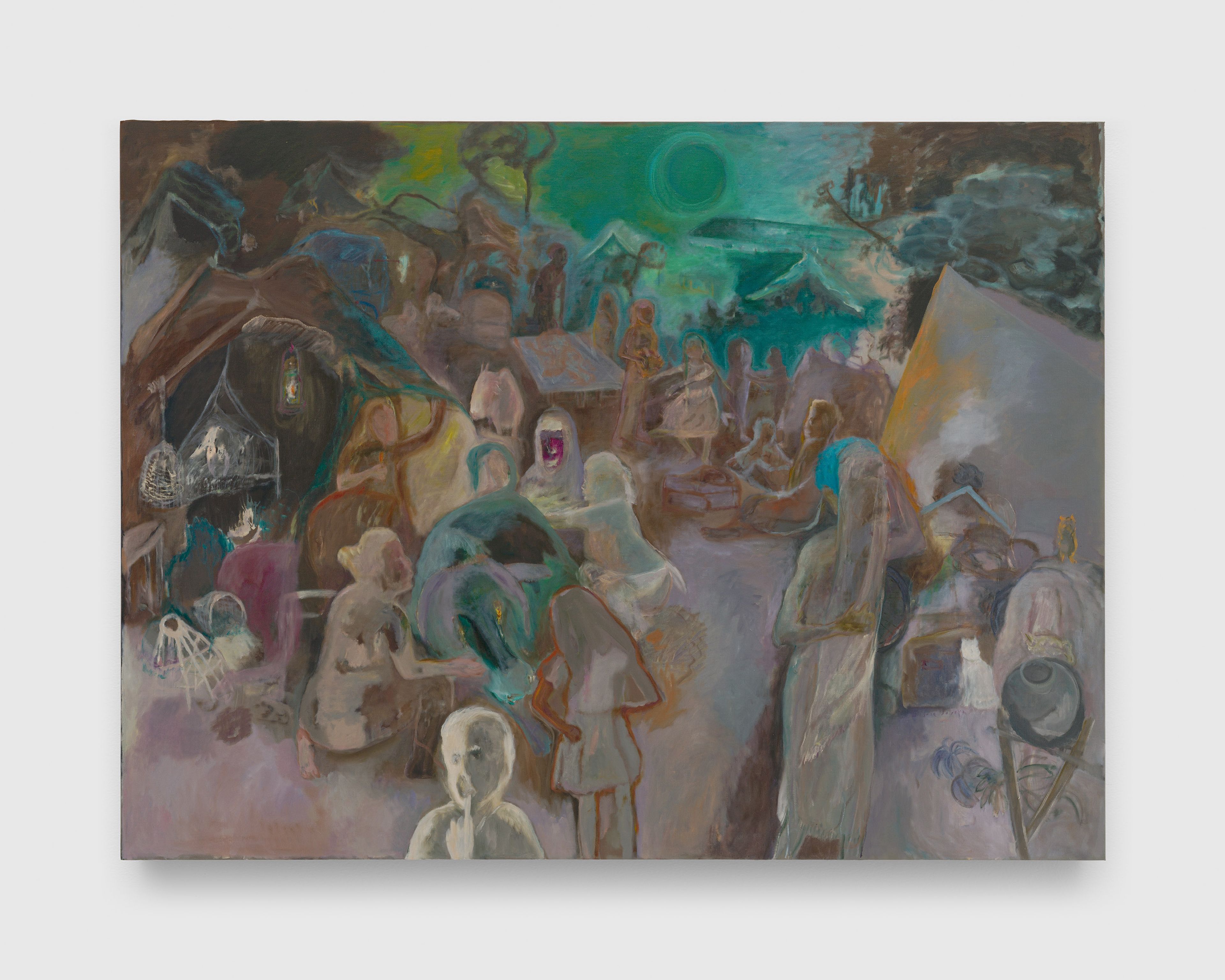 A painting by Sosa Joseph, titled Rain’s refugees, dated 2024 to 2025.