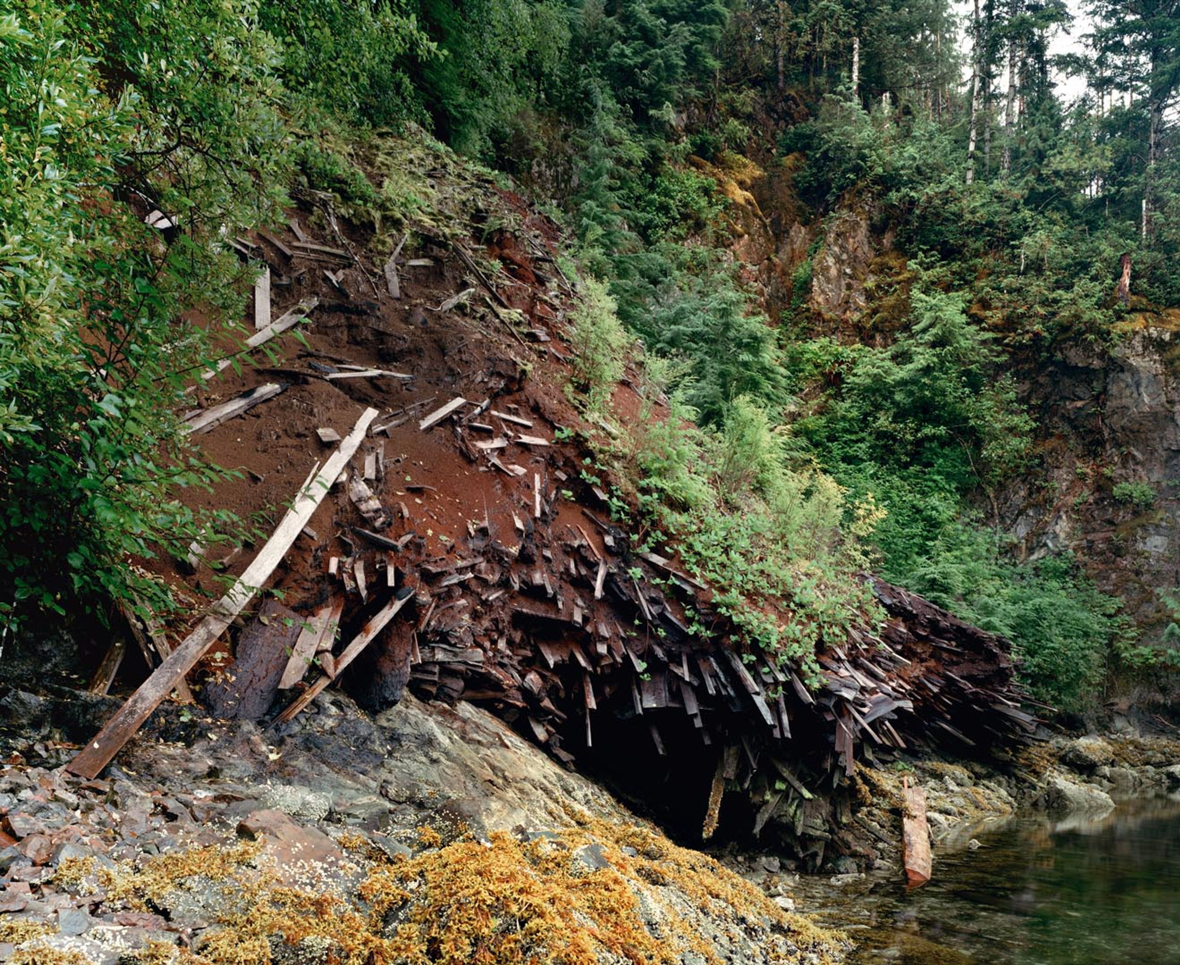 A photograph by Stan Douglas, titled Collapsed Structure at McBride Bay (17 of 30), dated 1996.