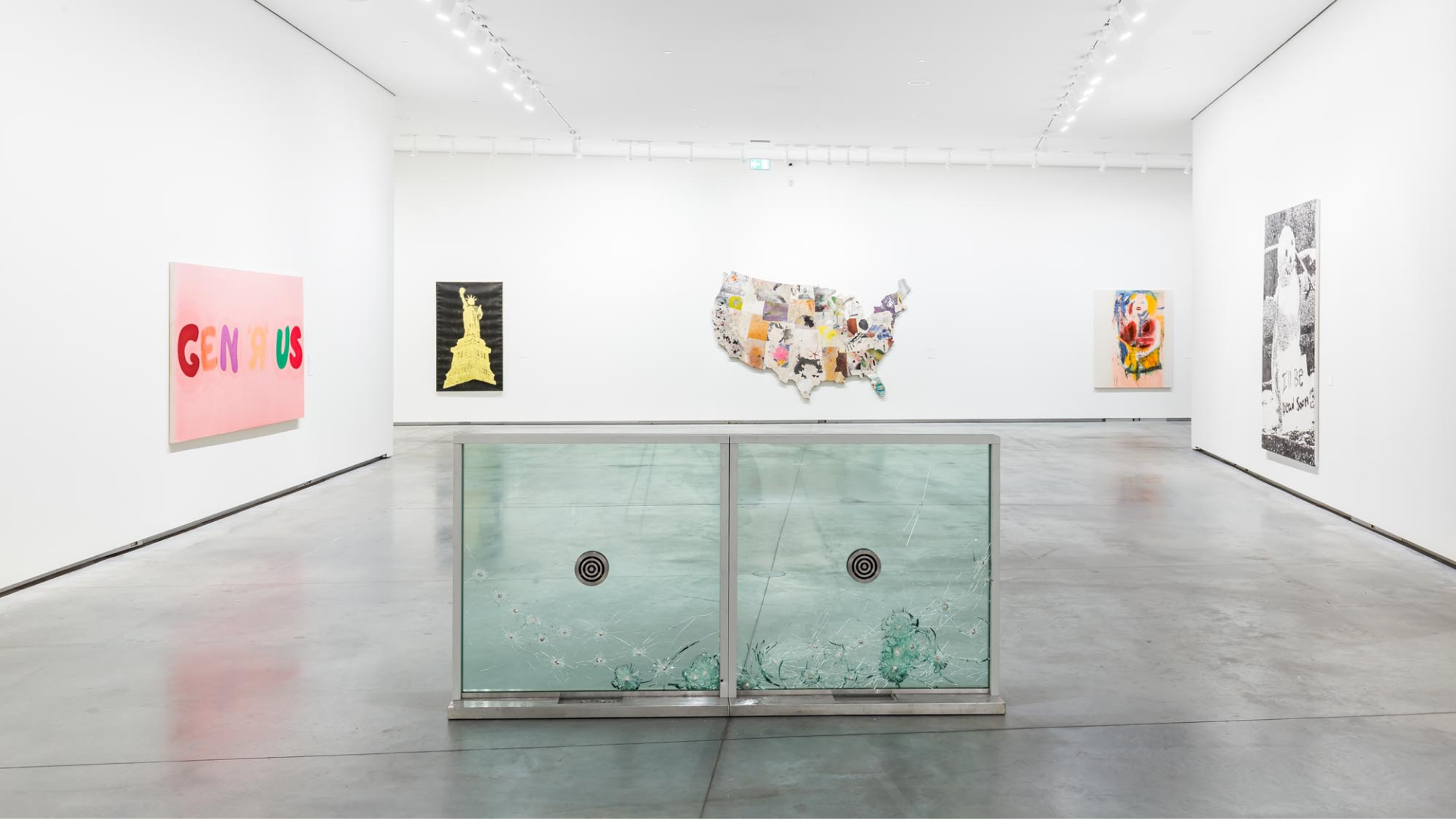 Installation view of the exhibition, Nate Lowman, at Astrup Fearnley Museet in Oslo, dated 2018.