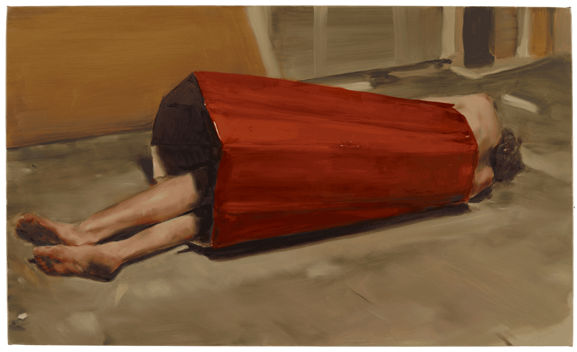 A painting by Michael Borremans, titled The Devil's Dress (II), dated 2011.