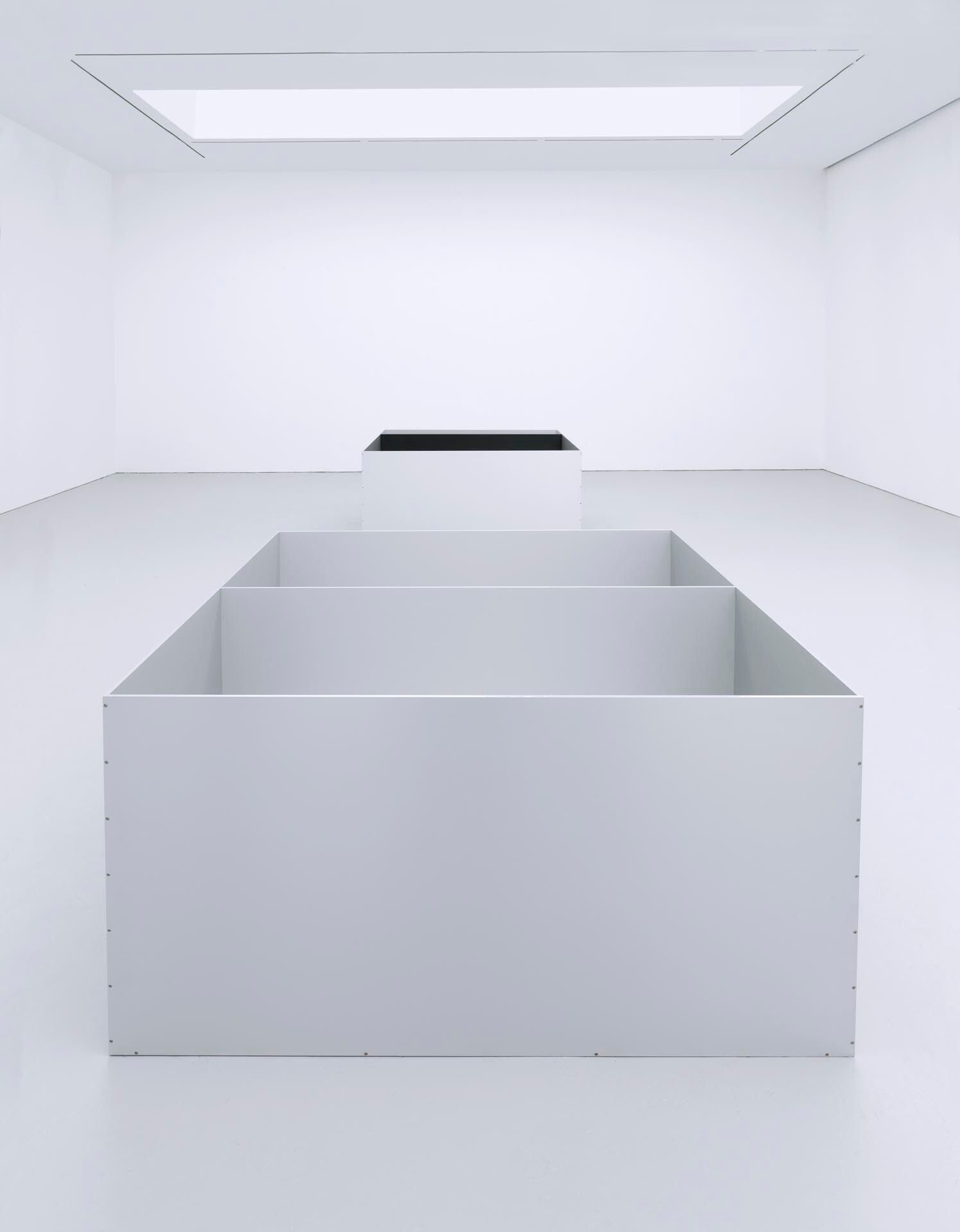 An untitled anodized aluminum sculpture by Donald Judd, dated 1989.