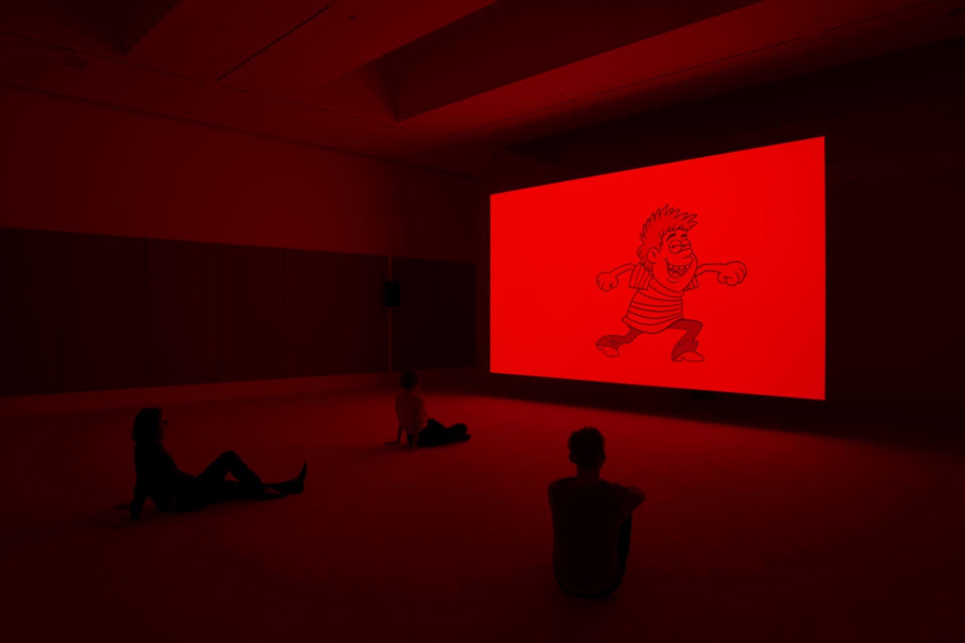 An installation view featuring works by Jordan Wolfson, dated 2014